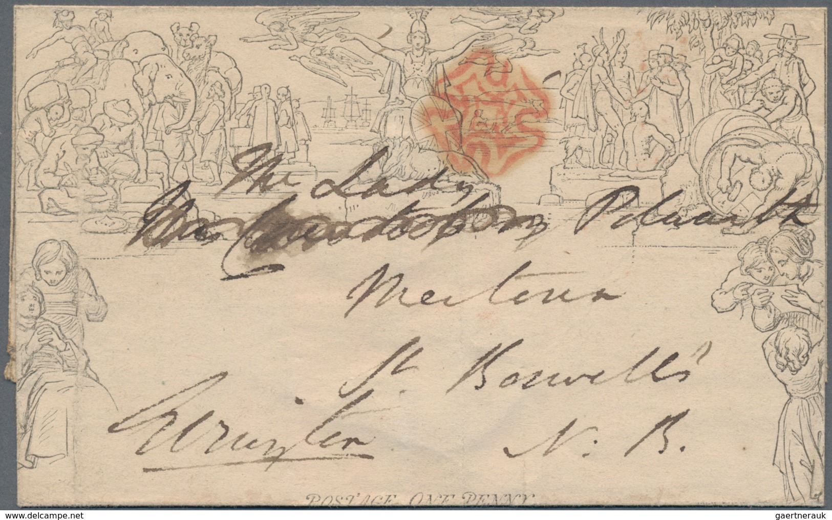 Großbritannien - Ganzsachen: 1840, One Penny Mulready Postal Stationery Cover (A 240) Cancelled With - Other & Unclassified