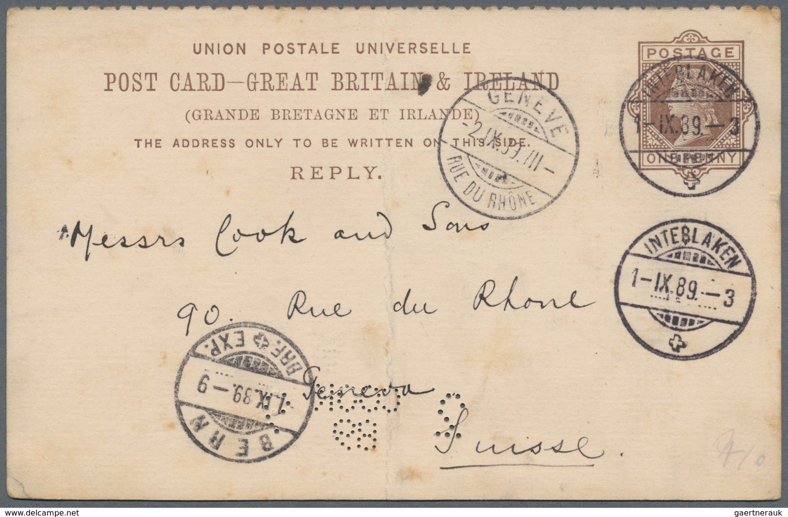 Großbritannien - Ganzsachen: 1889, 1 D Stationery Card Used Against Regulations In Switzerland From - Otros & Sin Clasificación
