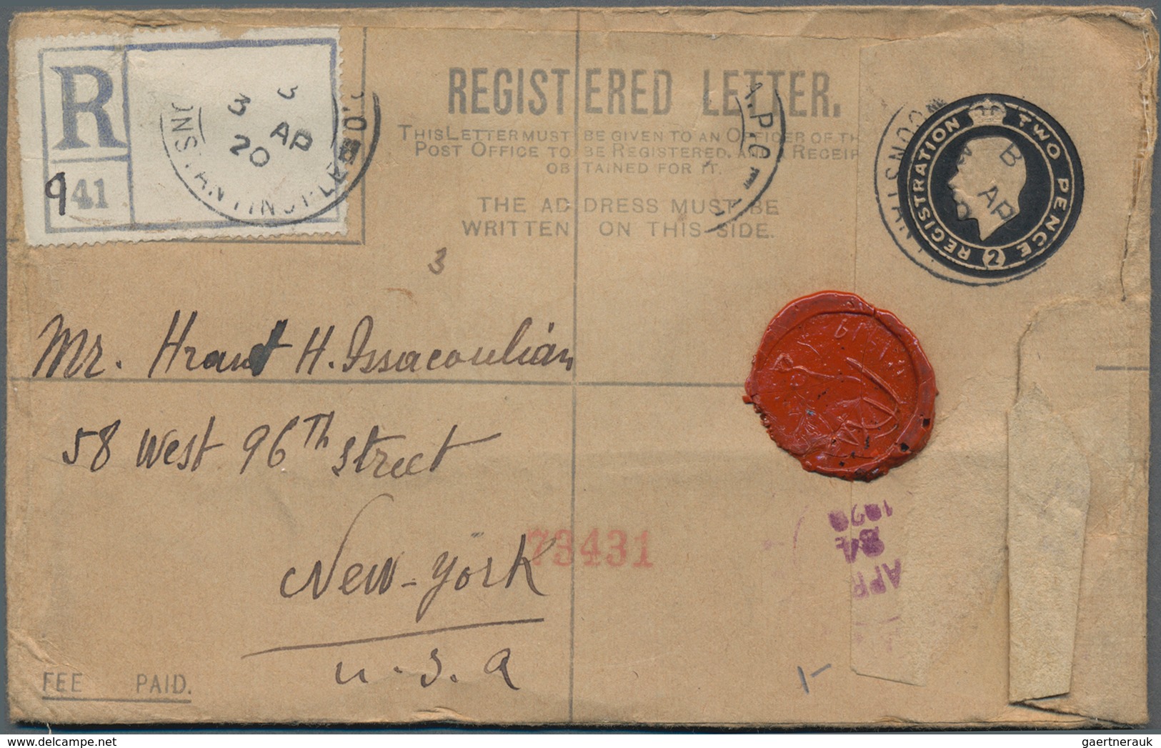 Großbritannien - Ganzsachen: 1915/25 Four Commercially Used And One Unused Postal Stationery Registe - Andere & Zonder Classificatie