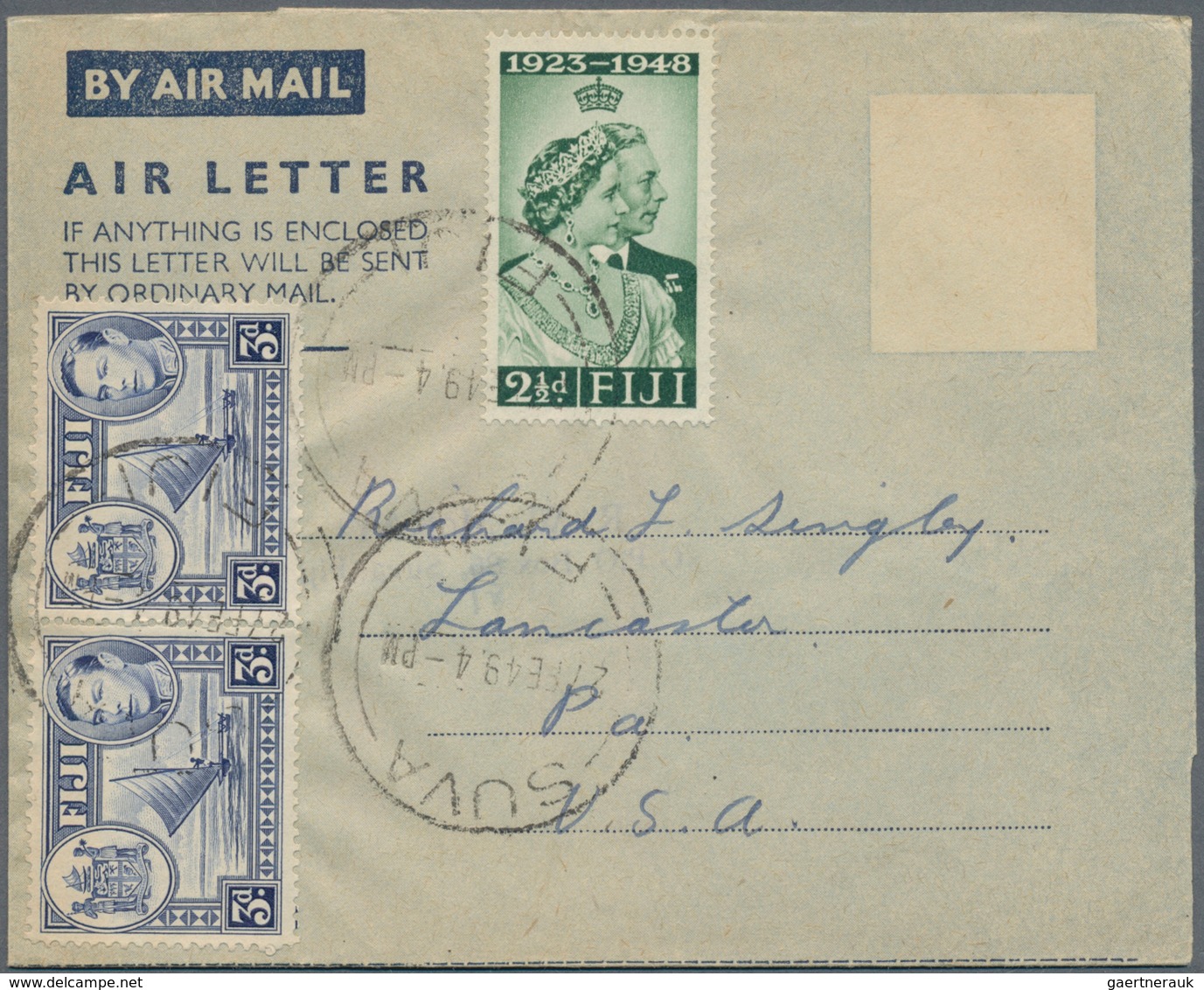 Großbritannien - Ganzsachen: 1949 Commercially Used Aerogram With Dotted Address Lines 6d KG VI. Fro - Other & Unclassified
