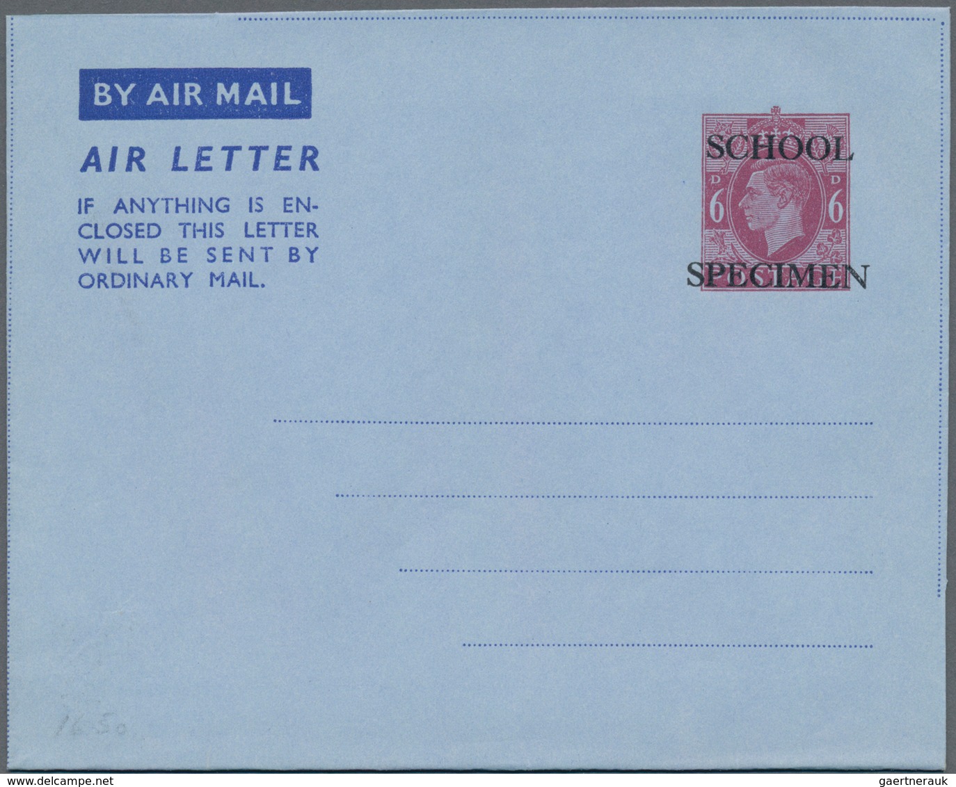 Großbritannien - Ganzsachen: 1950 Unused Aerogram 6d KG VI. (no Watermark), With Overprint "SCHOOL S - Andere & Zonder Classificatie