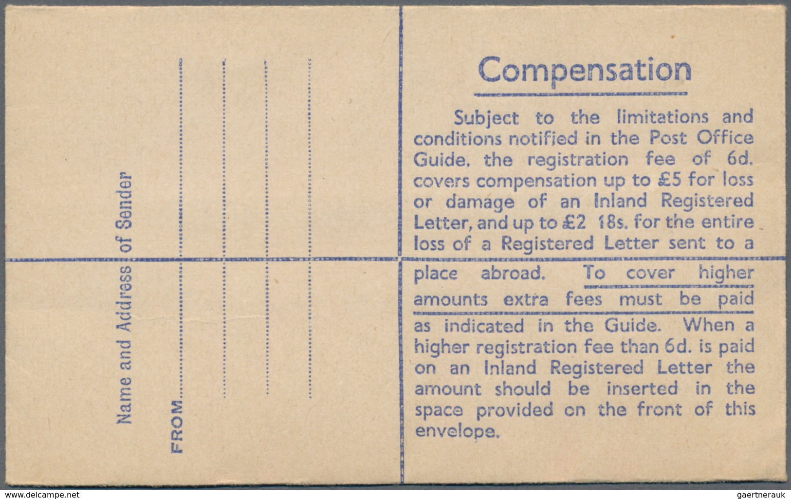 Großbritannien - Ganzsachen: 1956 Unused Postal Stationery Registered Envelope Size F (134x83), Twic - Other & Unclassified