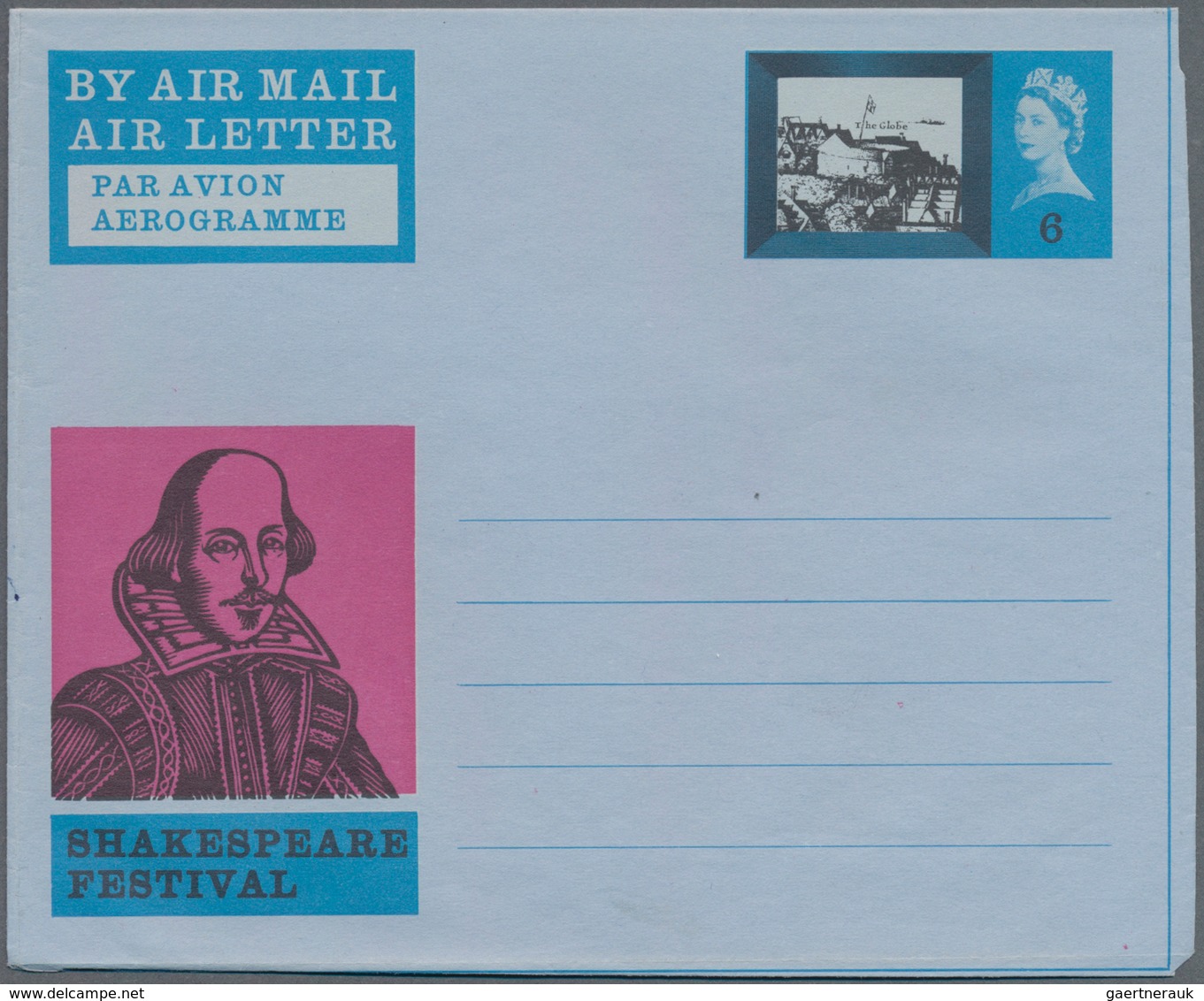 Großbritannien - Ganzsachen: 1964 Unused Aerogram 6p Shakespeare Festival, Claret Colour Is Missed, - Other & Unclassified