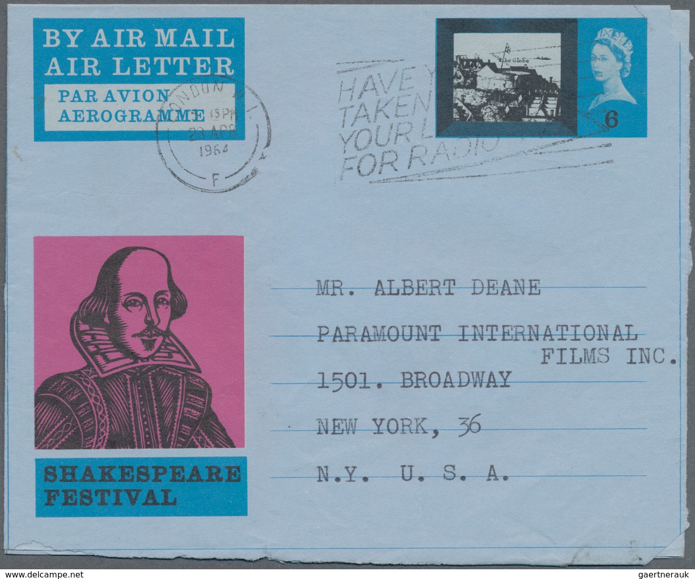 Großbritannien - Ganzsachen: 1964 Two Unused And One Commercially Used Aerograms 6p Shakespeare Fest - Autres & Non Classés