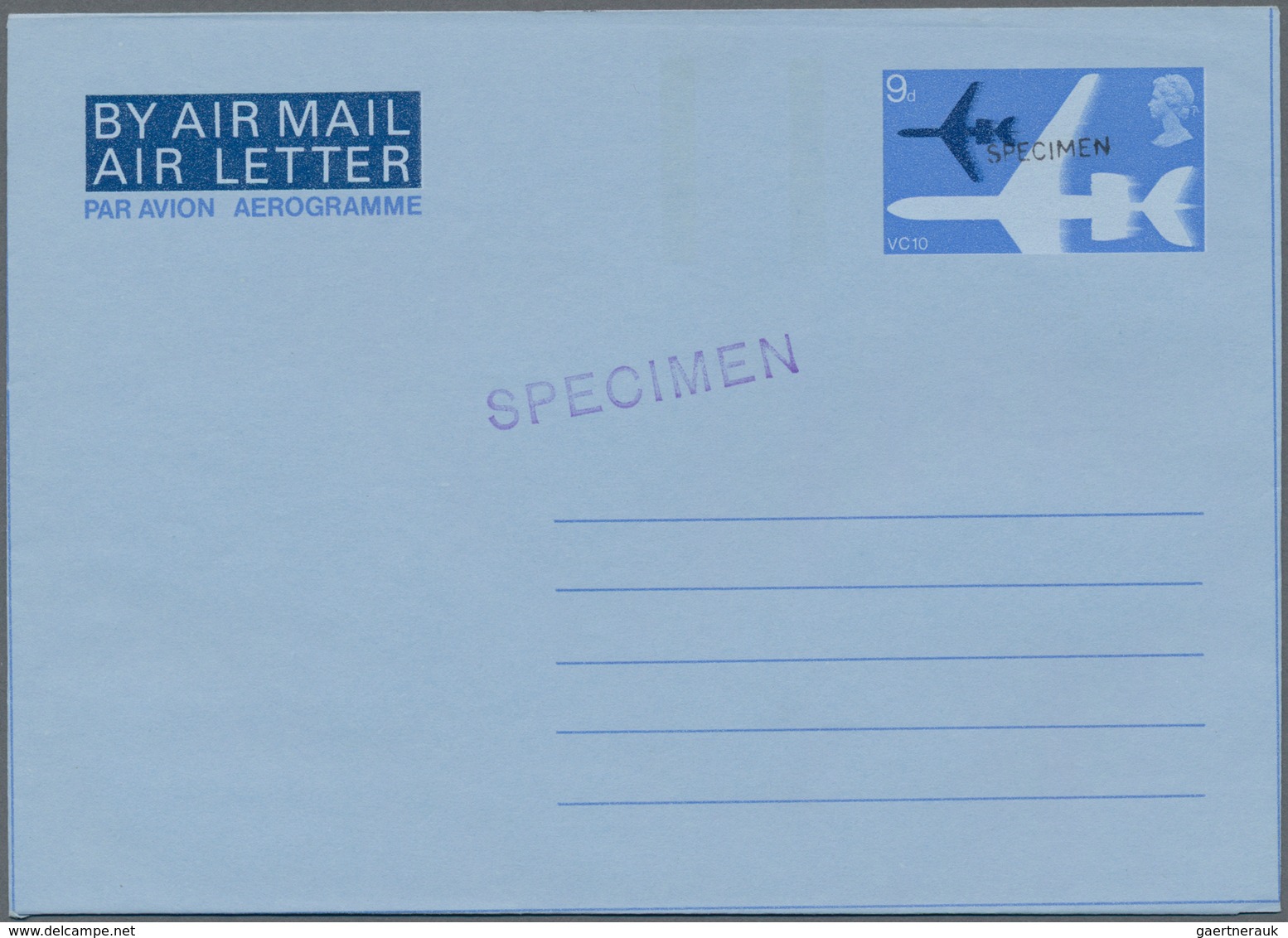 Großbritannien - Ganzsachen: 1968 Aerogram Airmail 9d, Three Copies, One With Overprint SPECIMEN, On - Andere & Zonder Classificatie