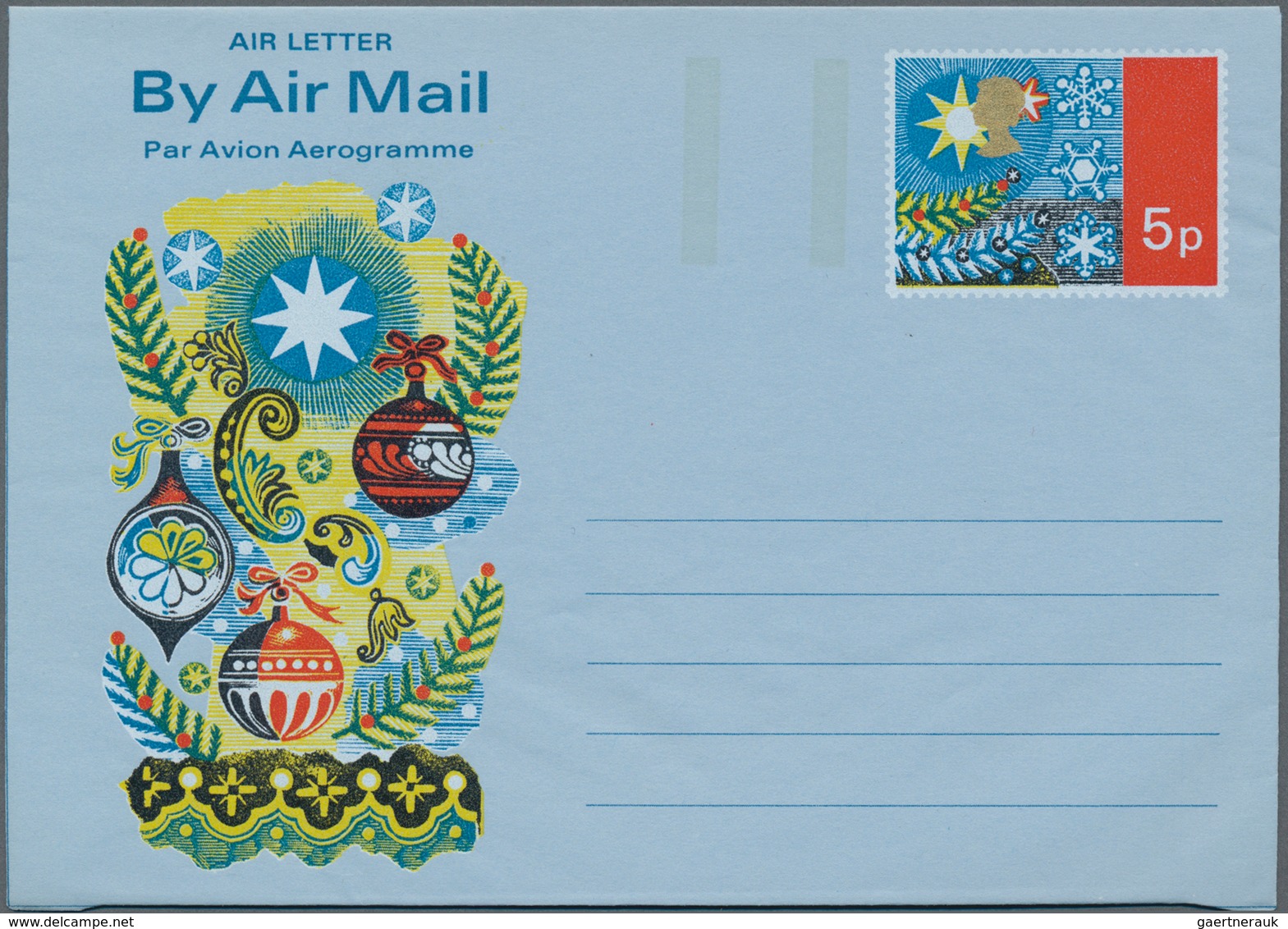 Großbritannien - Ganzsachen: 1972 Unused Aerogram Christmas 5 P Christmas Treedecorations, Shifted G - Other & Unclassified