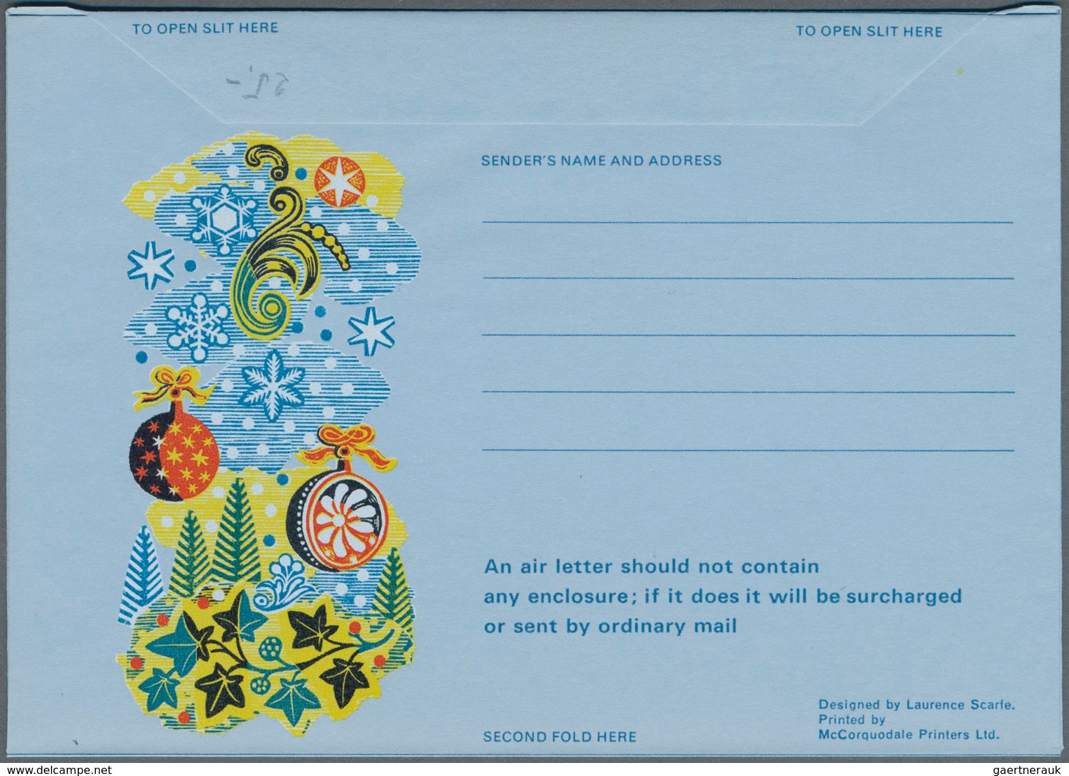 Großbritannien - Ganzsachen: 1972 Unused Aerogram Christmas 5 P Christmas Treedecorations, Shifted G - Other & Unclassified