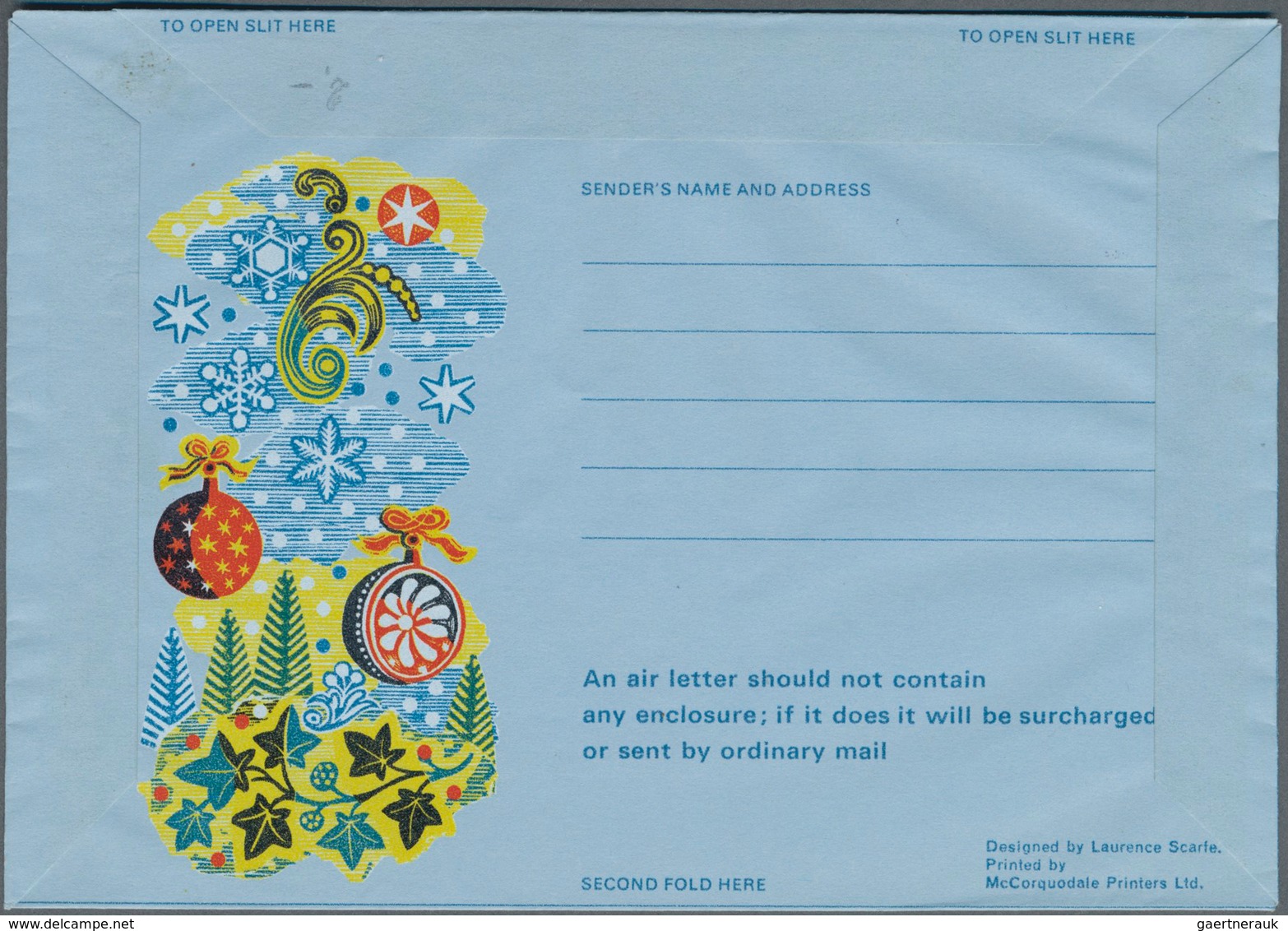 Großbritannien - Ganzsachen: 1972 Unused Aerogram Christmas 5 P Christmas Treedecorations, Shifted G - Andere & Zonder Classificatie