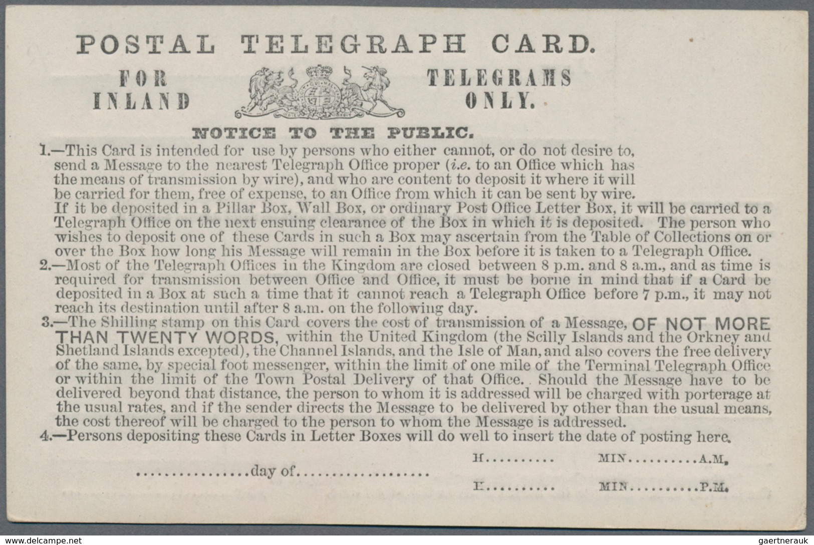 Großbritannien - Besonderheiten: 1870 (ca.) Unused Form Of A Postal Telegraph Card, Nice Item In Ver - Andere & Zonder Classificatie