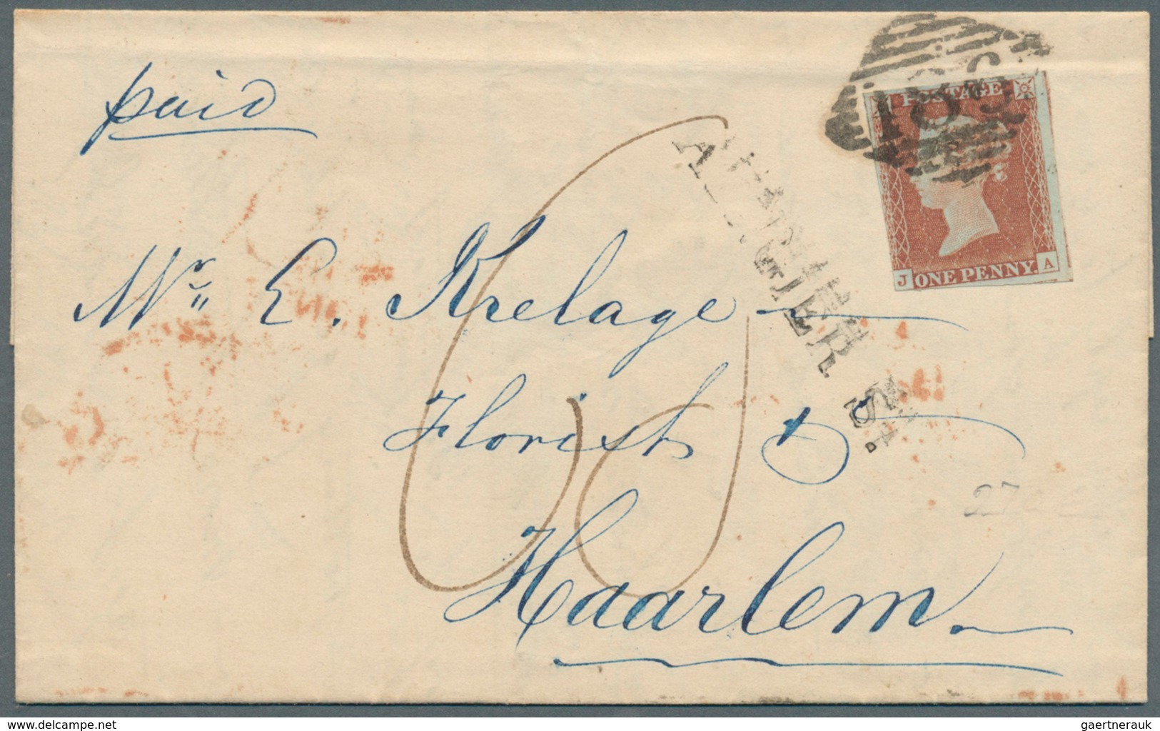 Irland: 1845 (Nov 24), Entire Letter From Dublin To Haarlem, Netherlands Franked By 1841 1d Red-brow - Brieven En Documenten