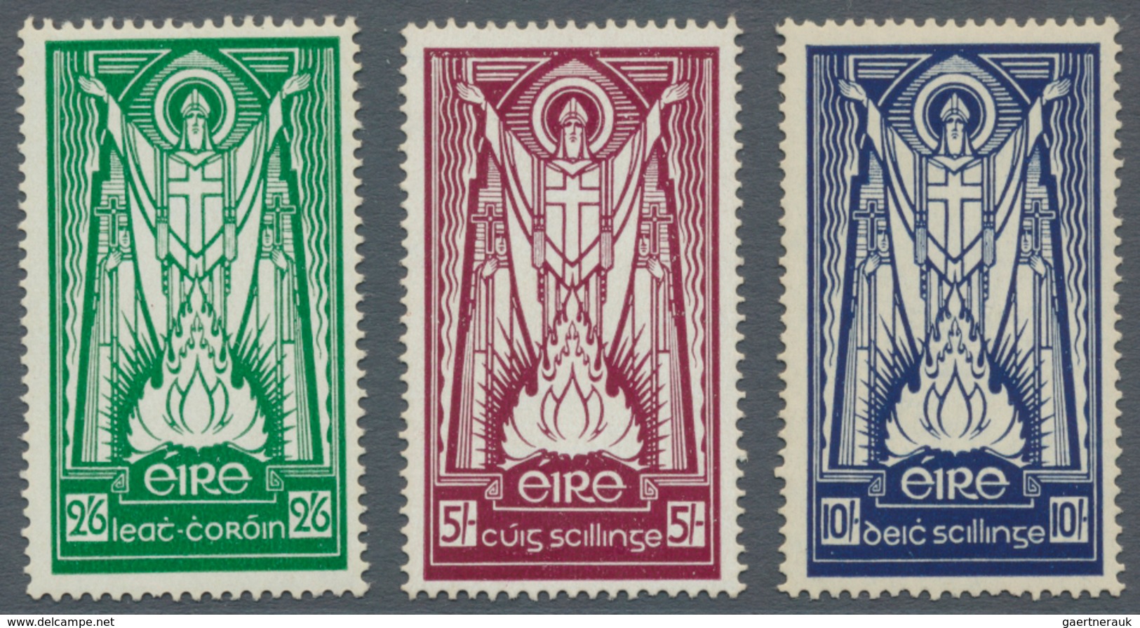 Irland: 1937, St. Patrick Definitives Complete Set Of Three, Mint Hinged And Pencil Cat. Numbers On - Covers & Documents