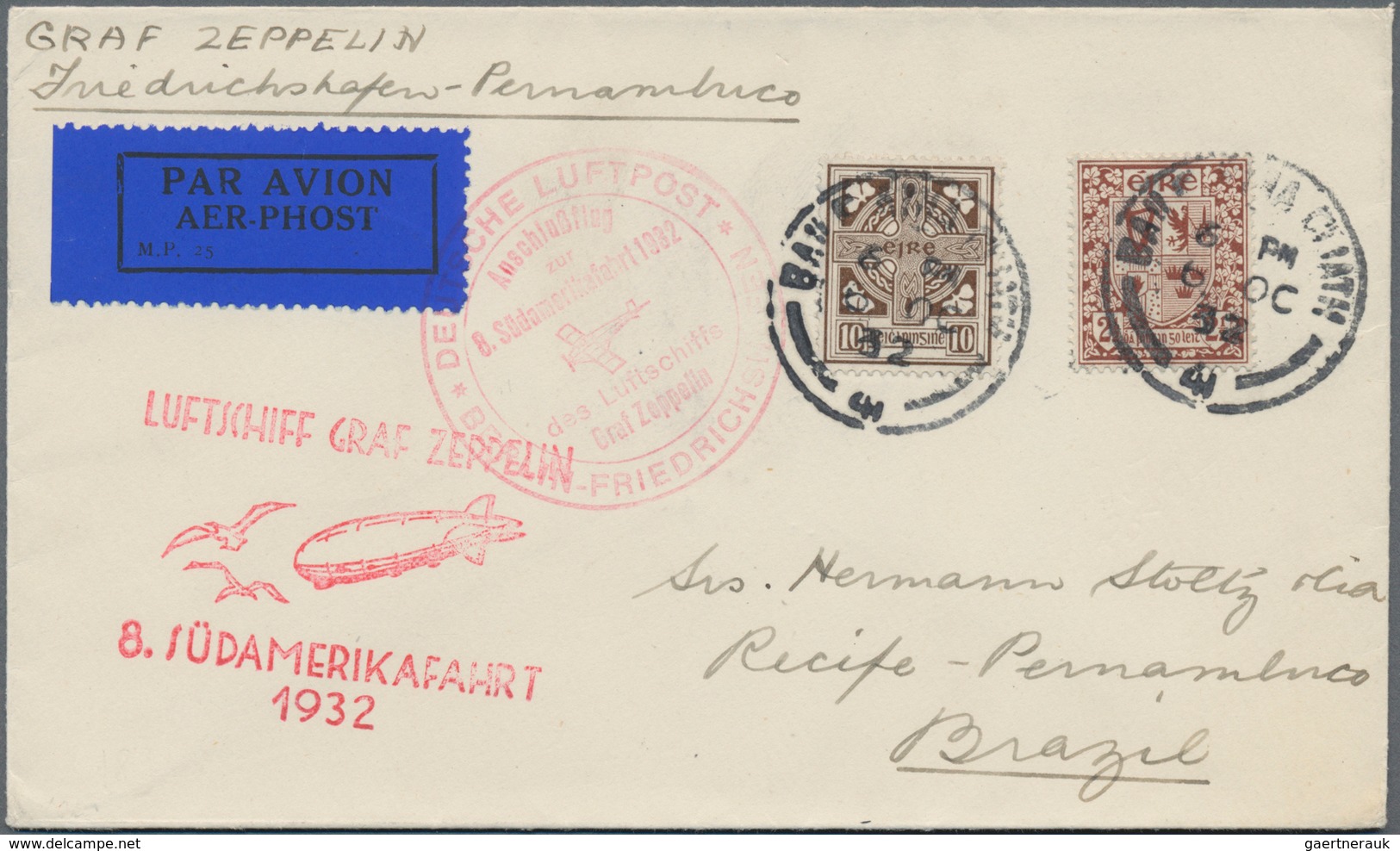 Irland: 1932, 8th SOUTH AMERICA FLIGHT: Contract State Envelope From DUBLIN With Connecting Flight " - Brieven En Documenten