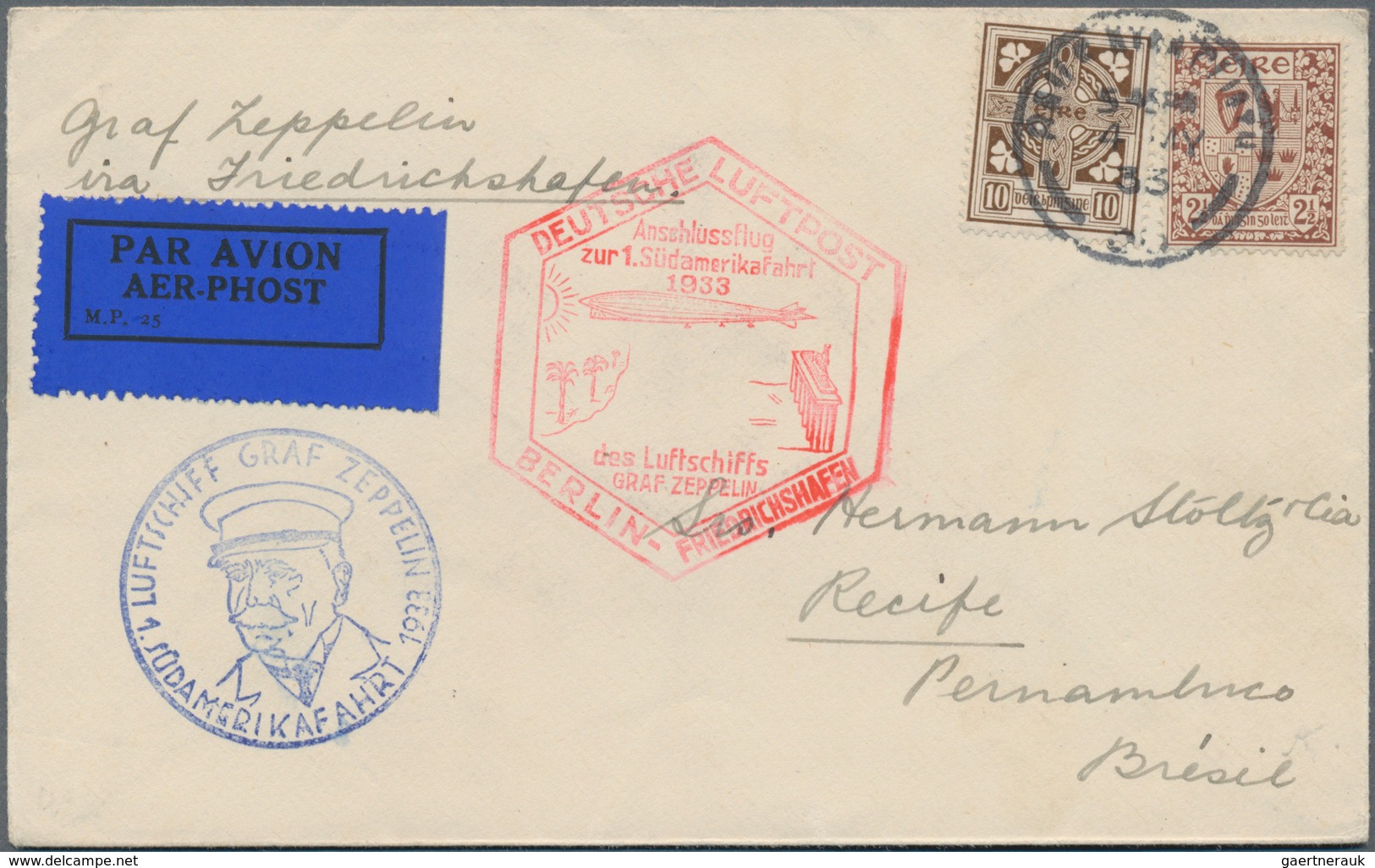 Irland: 1933, 1st SOUTH AMERICA FLIGHT, Contract State Envelope From DUBLIN With Connecting Flight " - Covers & Documents