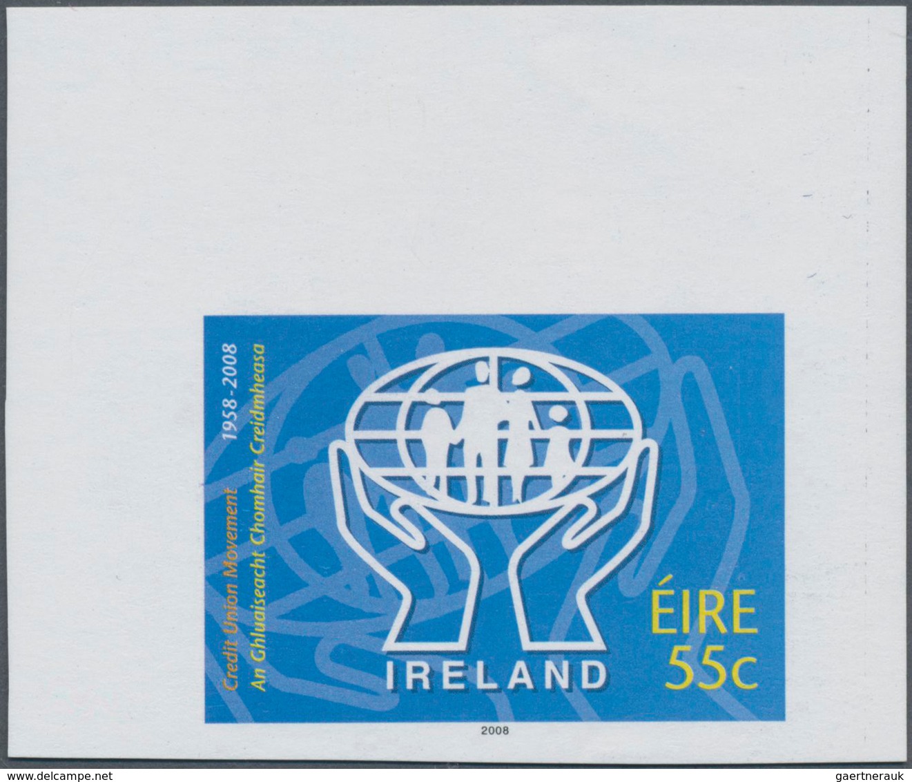 Irland: 2008, 55c. Credit Union Movement, IMPERFORATE Proof On Watermarked Paper, Mint Never Hinged. - Brieven En Documenten