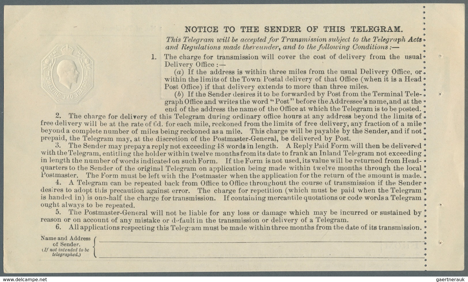 Irland - Ganzsachen: 1922, 1 Sh Emerald Green KGV Telegraph Form For Ireland, Perforated Margin At L - Postal Stationery