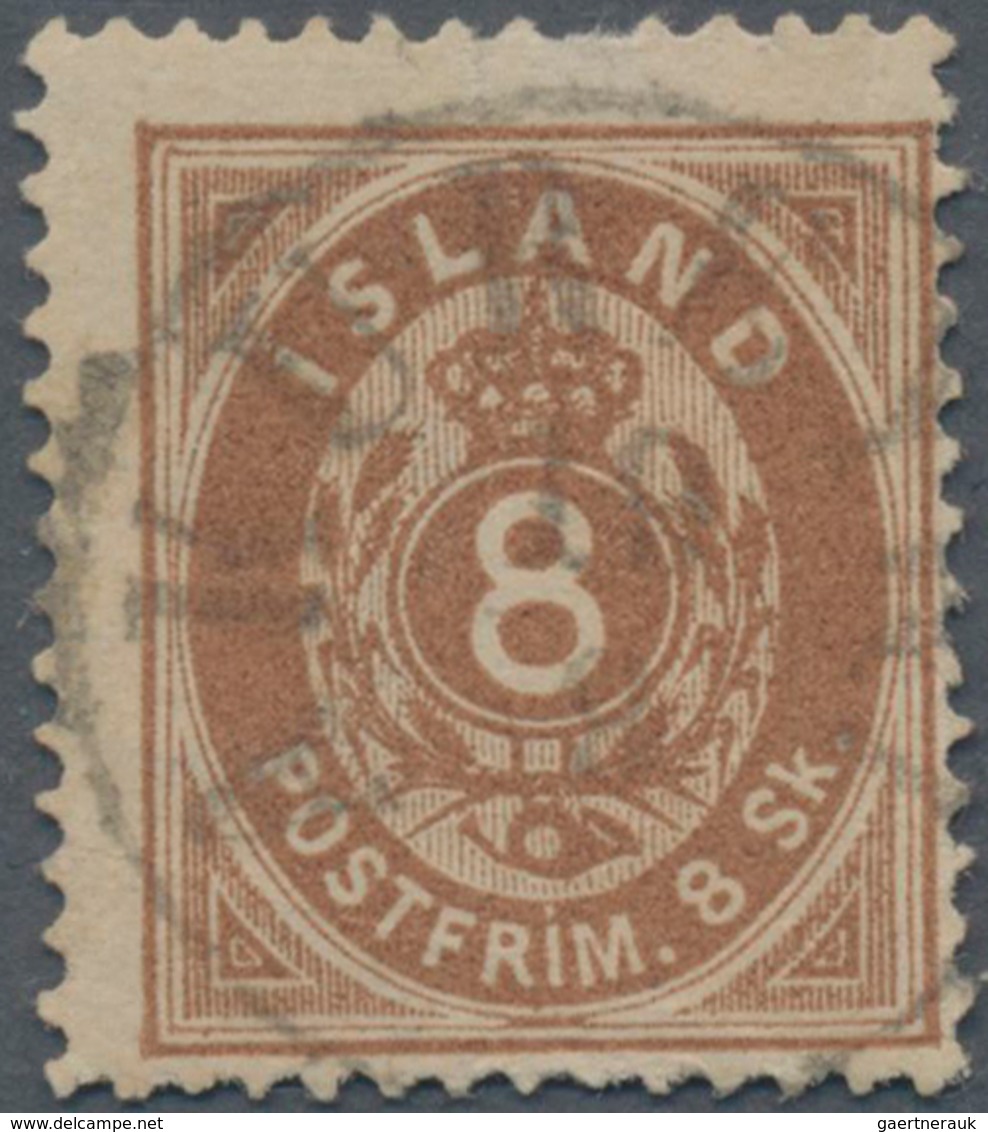 Island: 1873, 8sk. Brown Perf. 14x13½ Postally Used With Antiqua Cds. 'AKUREYRI 19.9.', One Short Pe - Otros & Sin Clasificación