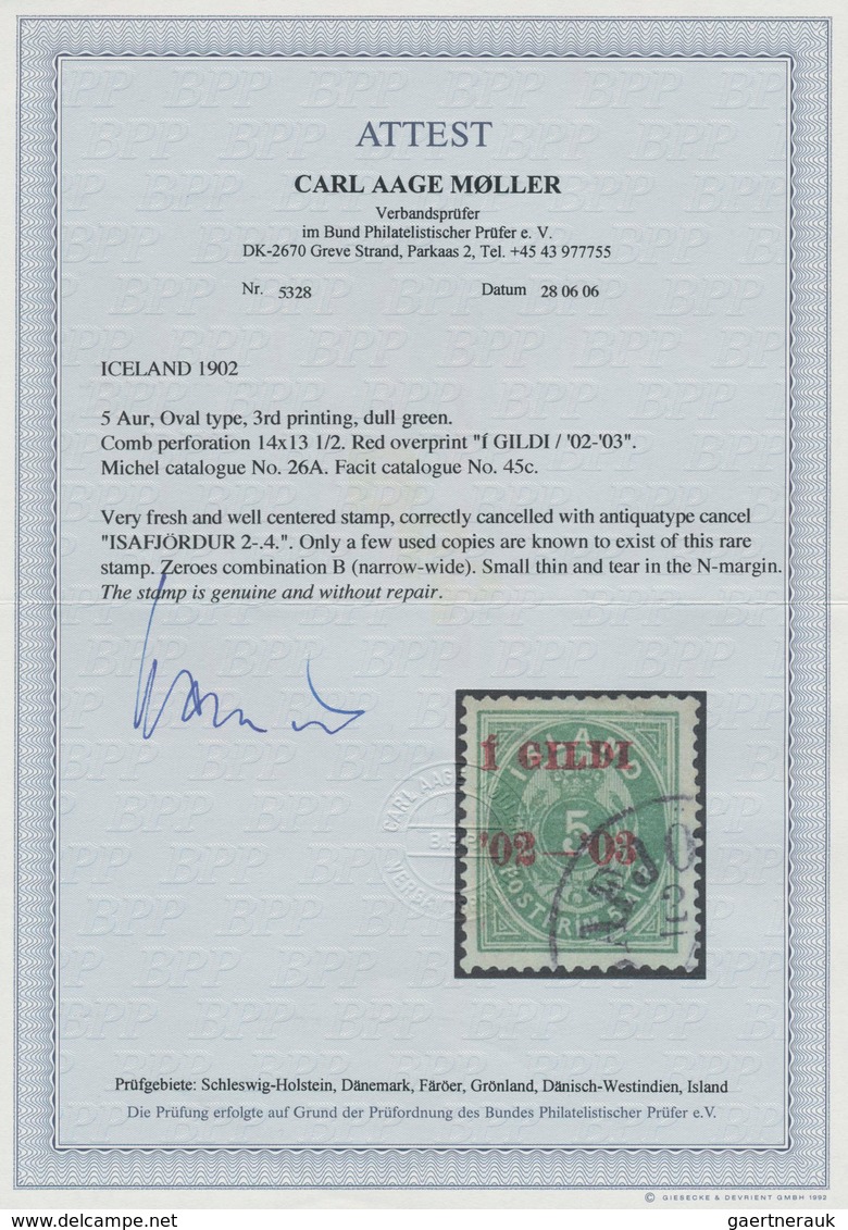 Island: 1902, Gildi Overprints, 5a. Dull Green (3rd Printing), Comb Perf. 14:13½, Fresh Colour And W - Other & Unclassified