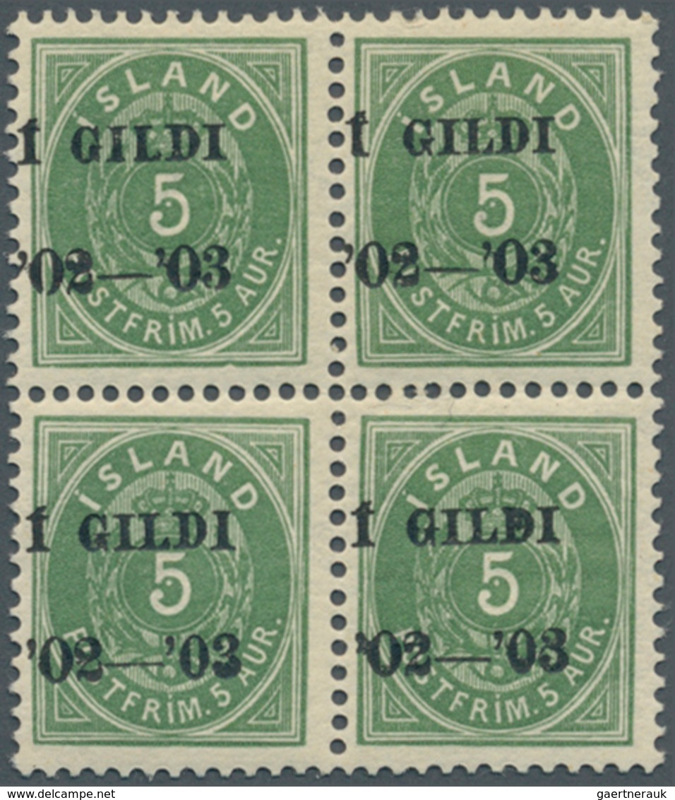 Island: 1902, Gildi Overprints, 5a. Green, Perf. 12¾, BLACK Overprint, Block Of Four, Bright Colour, - Andere & Zonder Classificatie