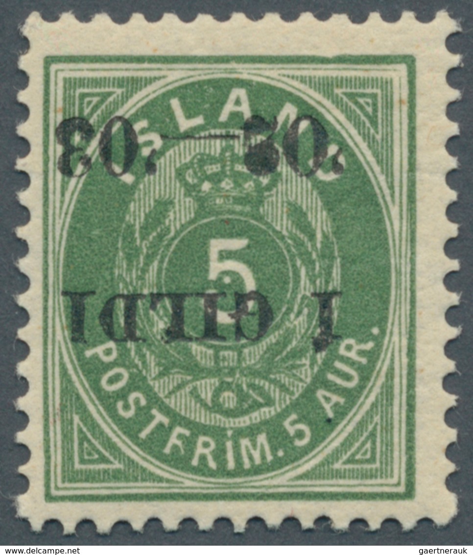 Island: 1902, Gildi Overprints, 5a. Green, Perf. 12¾, INVERTED Black Overprint, Bright Colour, Well - Other & Unclassified