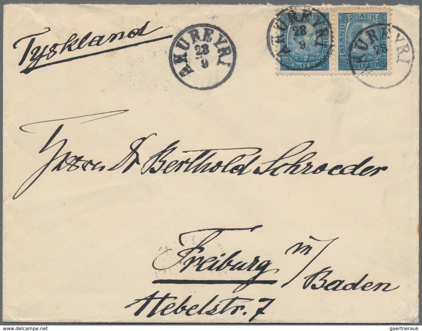 Island: 1905 Cover From Akureyri To Freiburg, Germany Via Kristiania, Franked By King Christian IX. - Other & Unclassified