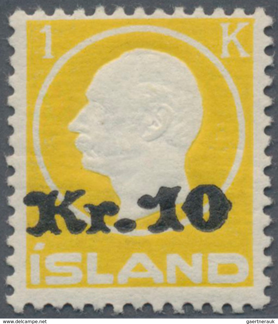 Island: 1924, King Frederik VIII 1 Kr. Yellow With "Kr. 10" Overprint Mnh. (Mi€900,-). - Other & Unclassified