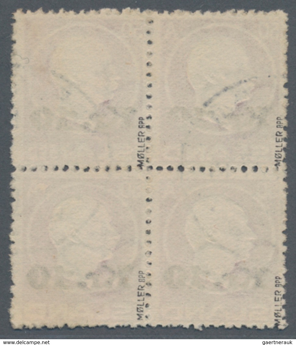 Island: 1925, King Frederik VIII. Definitive 50aur. Brown-lilac Surcharged ‚Kr. 10‘ Block Of Four Fi - Sonstige & Ohne Zuordnung