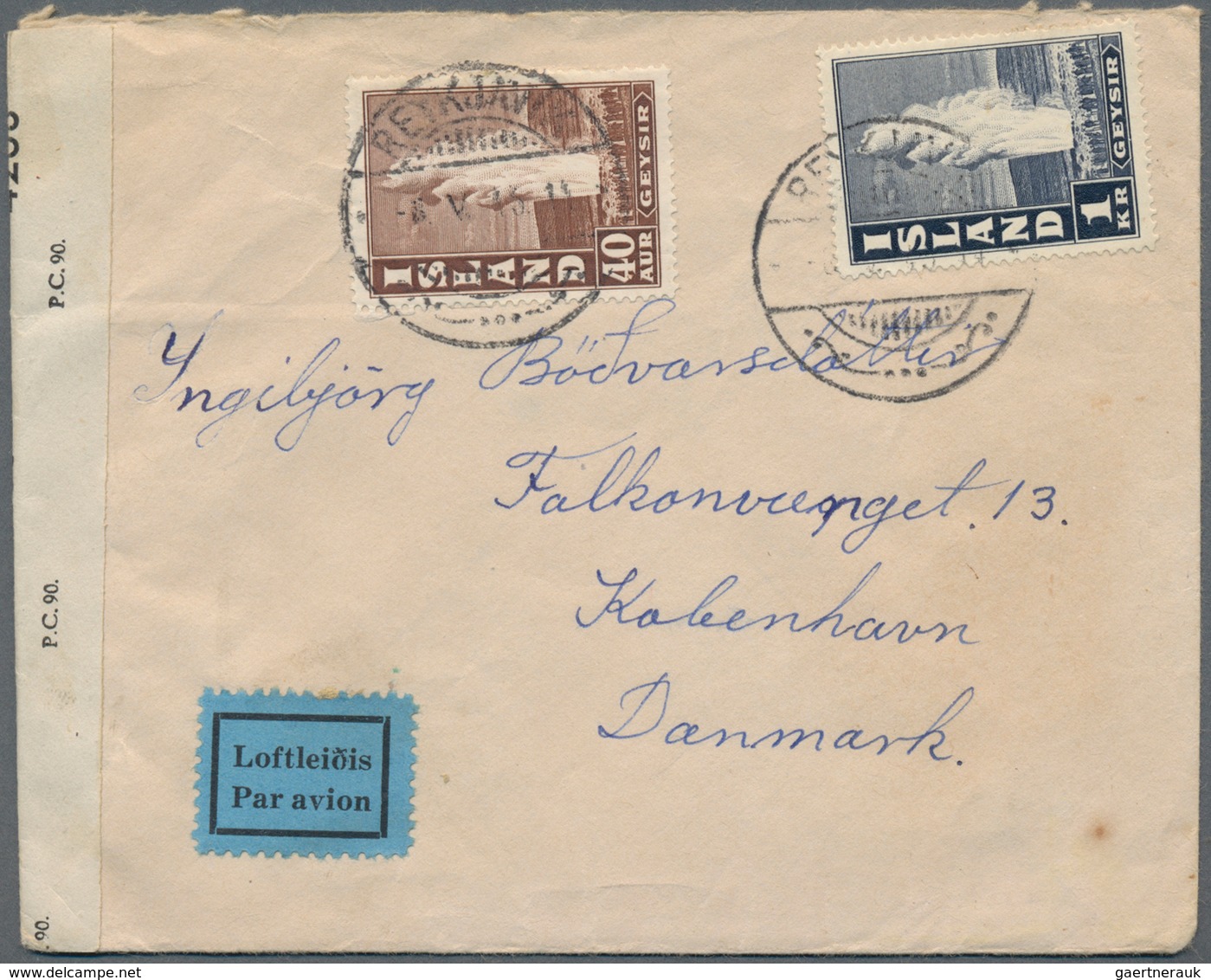 Island: 1945, 40 A Dark Brown And 1 Kr Indigo, Mixed Franking On Airmail Cover From REYKJAVIK, 6.V.4 - Other & Unclassified