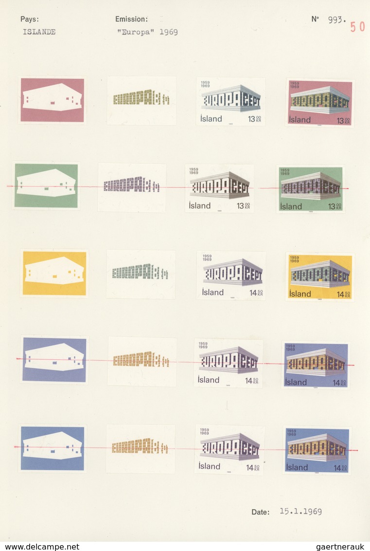 Island: 1969, 13 Und 14,50 Kr. Europa, Ungezähnte Probedrucke Auf Archivblatt Der Generaldirektion D - Other & Unclassified