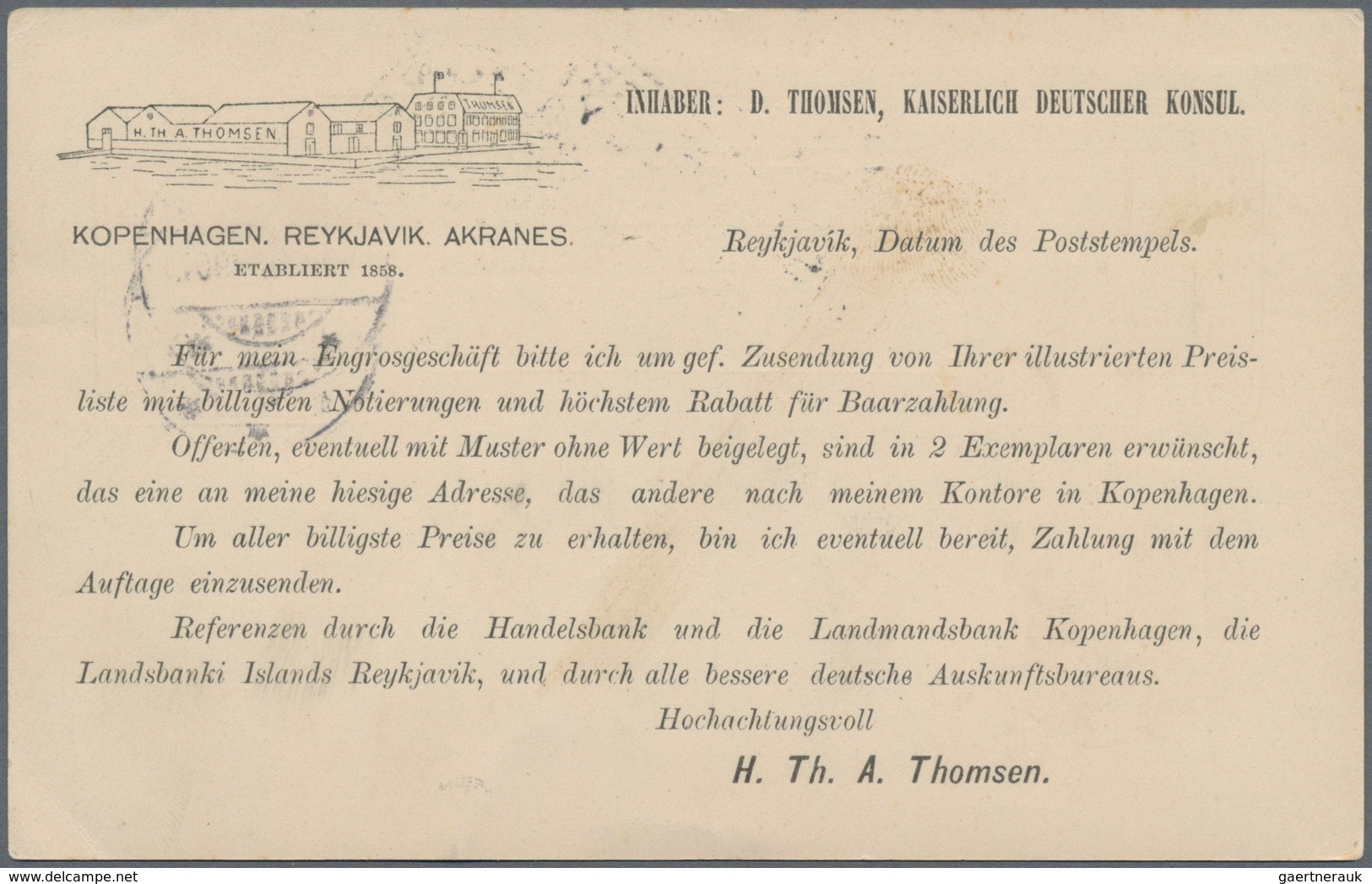 Island - Ganzsachen: 1901 Destination SILESIA: Postal Stationery Card 5a. Blue (1895), With Commerci - Postal Stationery