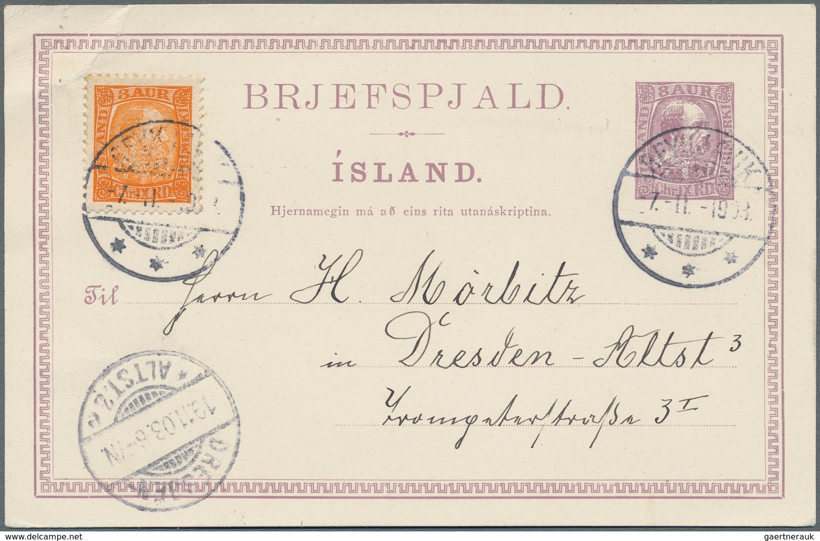 Island - Ganzsachen: 1902 Postal Stationery Double Card 8+8a. Brown-lilac As Well As Single Card 8a. - Postal Stationery