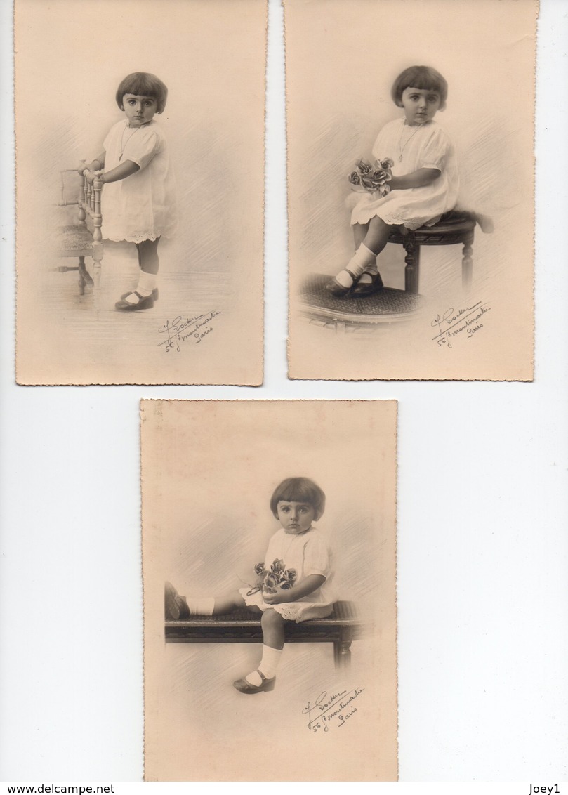 3 Photos D Une Petite Fille Avec Poses Différentes,photos Signées,format 9/14 - Personnes Identifiées