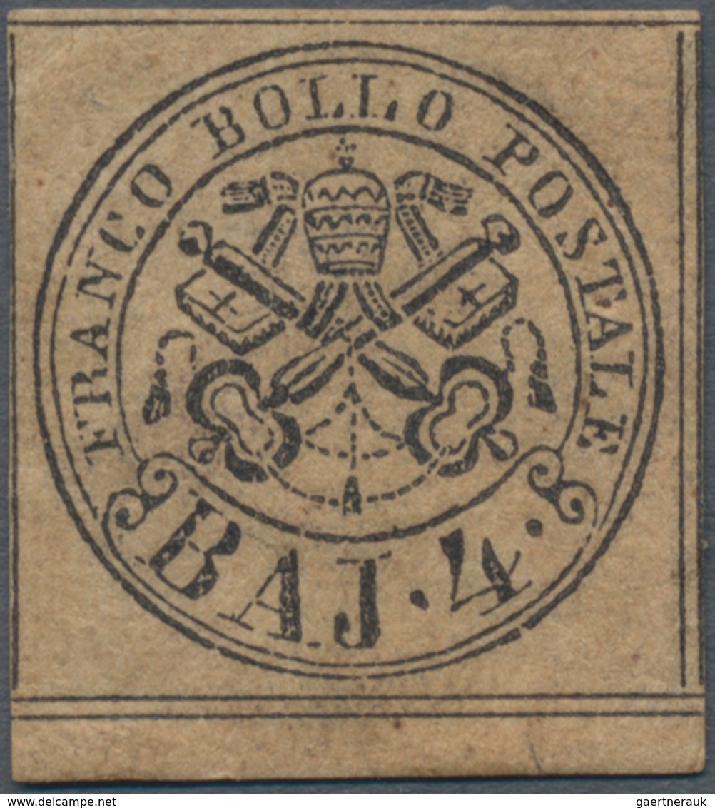 Italien - Altitalienische Staaten: Kirchenstaat: 1852, 4 Baj. Light Grey Brown, Mint With Large Part - Papal States