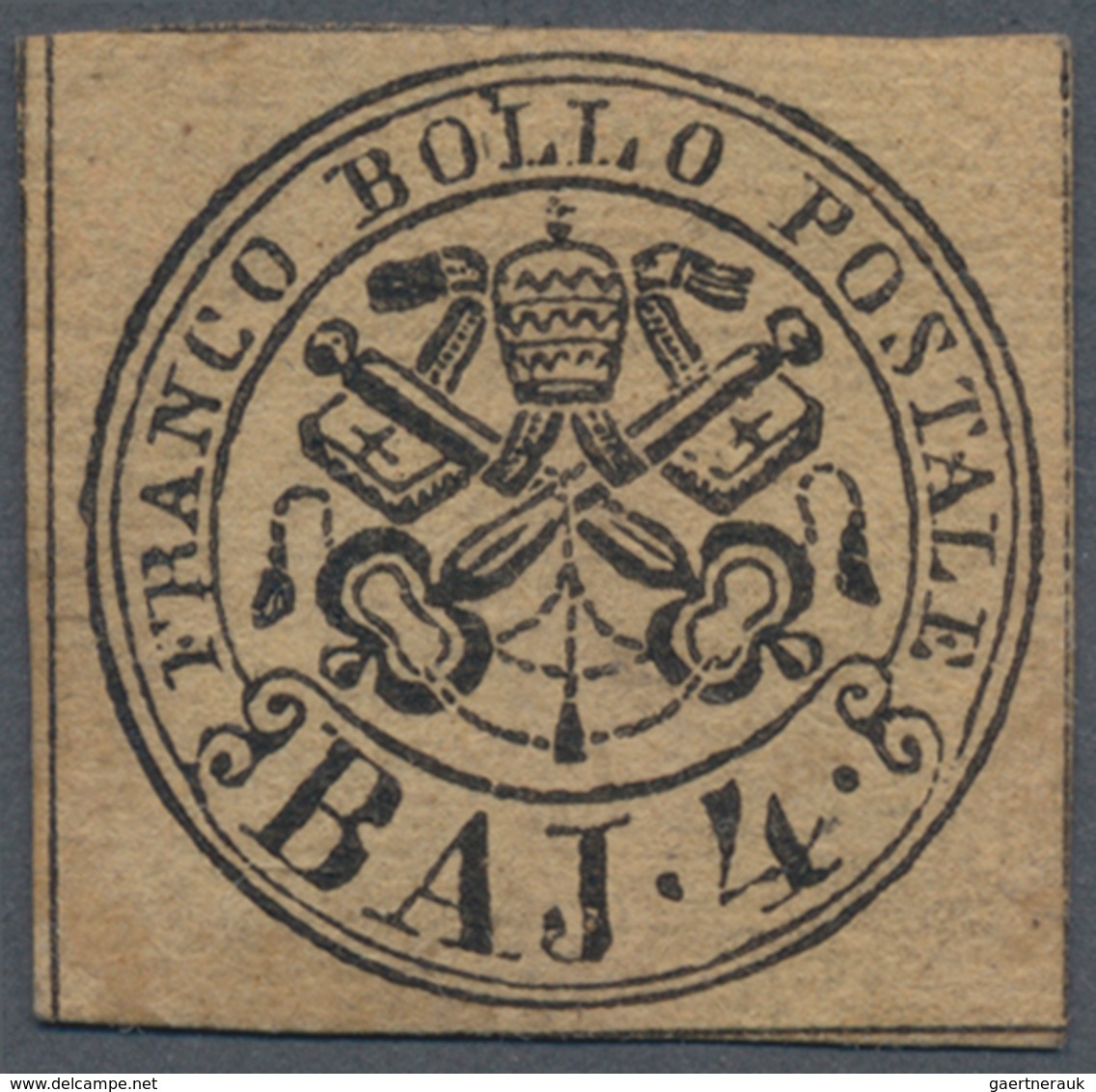 Italien - Altitalienische Staaten: Kirchenstaat: 1852. 4 Baj. Black On Light Brown, Mint Without Gum - Kerkelijke Staten