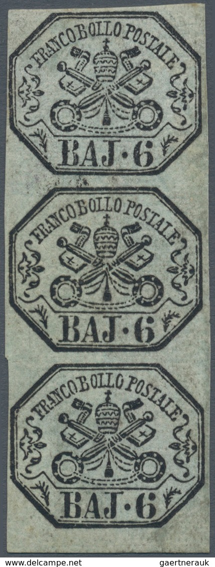 Italien - Altitalienische Staaten: Kirchenstaat: 1852: 6 Baj. Greenish Gray, In A Vertical Strip Of - Papal States