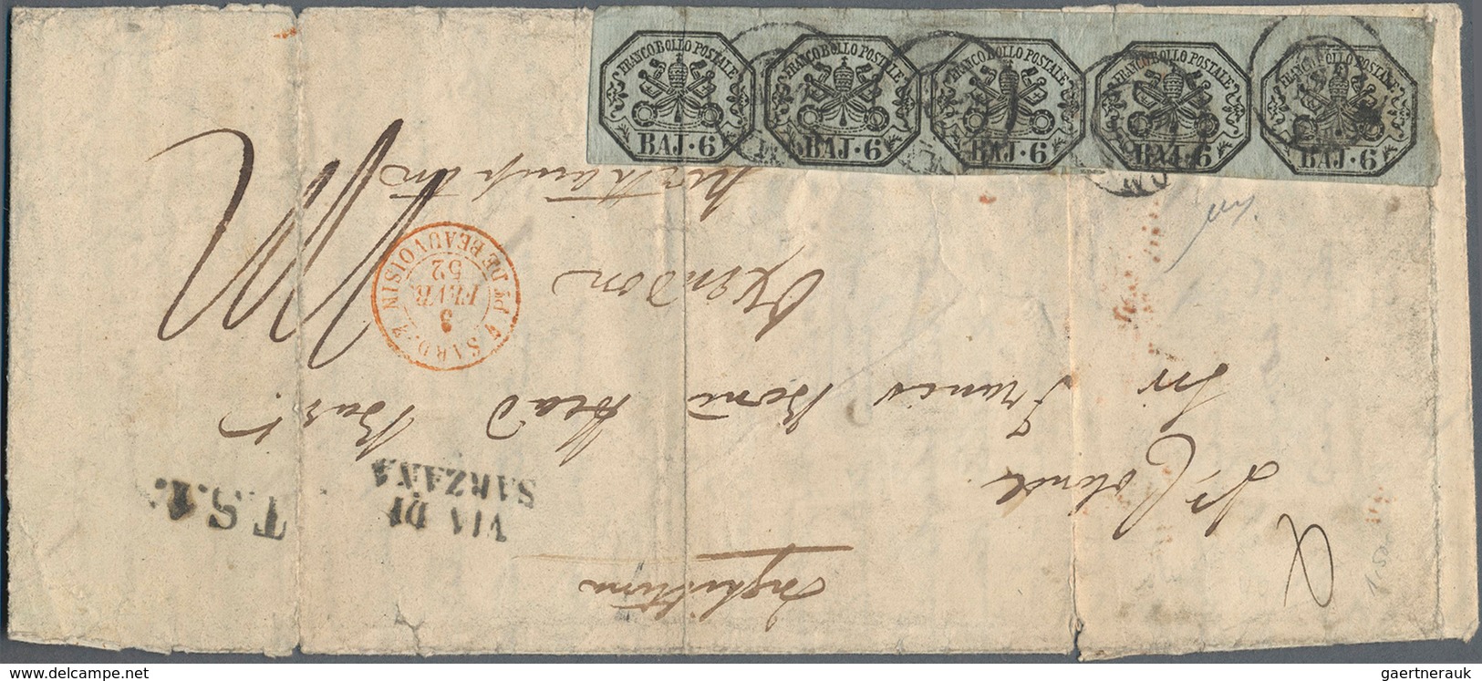 Italien - Altitalienische Staaten: Kirchenstaat: 1852, 6 Baj. "grigio Azzurrastro" In A Horizontal S - Kerkelijke Staten