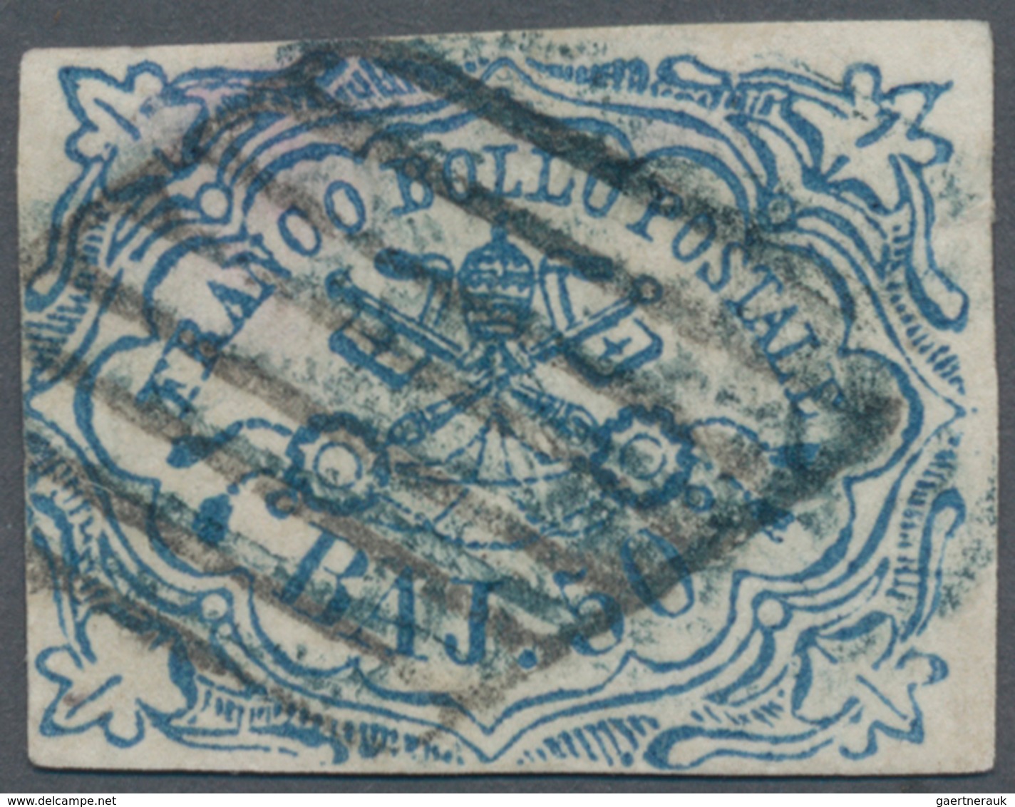 Italien - Altitalienische Staaten: Kirchenstaat: 1852, 50 Baj Blue Cancelled With Rhombus Stamp With - Papal States