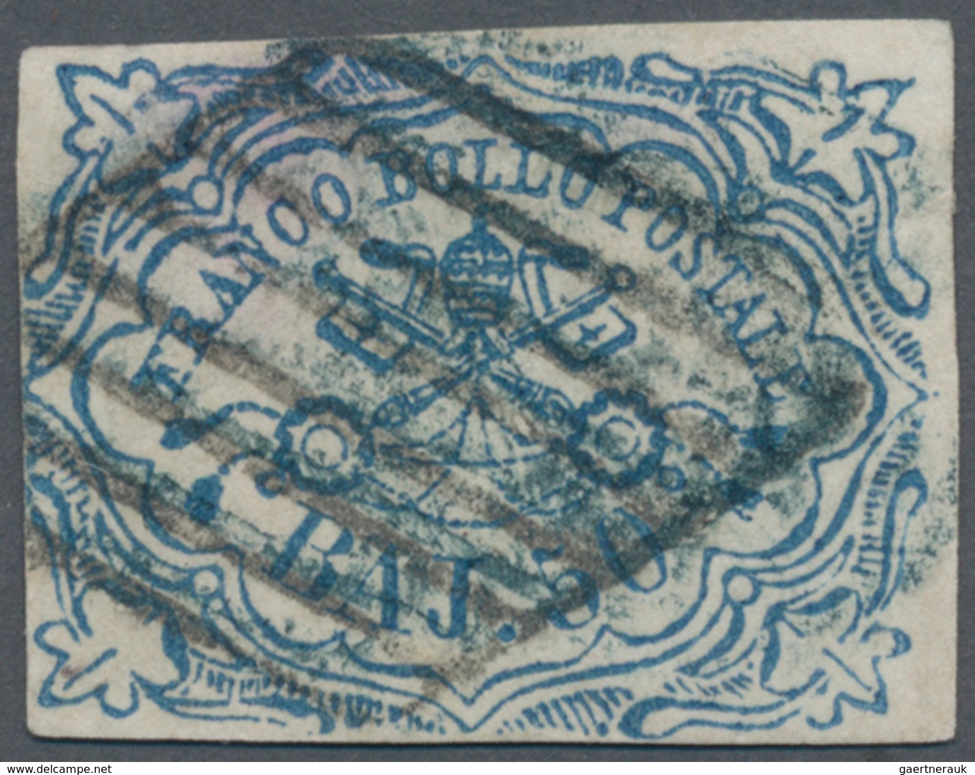 Italien - Altitalienische Staaten: Kirchenstaat: 1852, 50 Baj Blue Cancelled With Rhombus Stamp With - Kerkelijke Staten