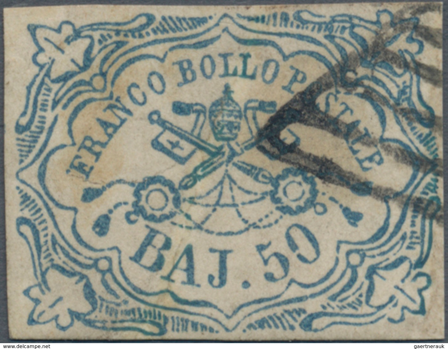 Italien - Altitalienische Staaten: Kirchenstaat: 1852, 50 Baj. Blue Cancelled With Rhombus Stamp, Th - Papal States