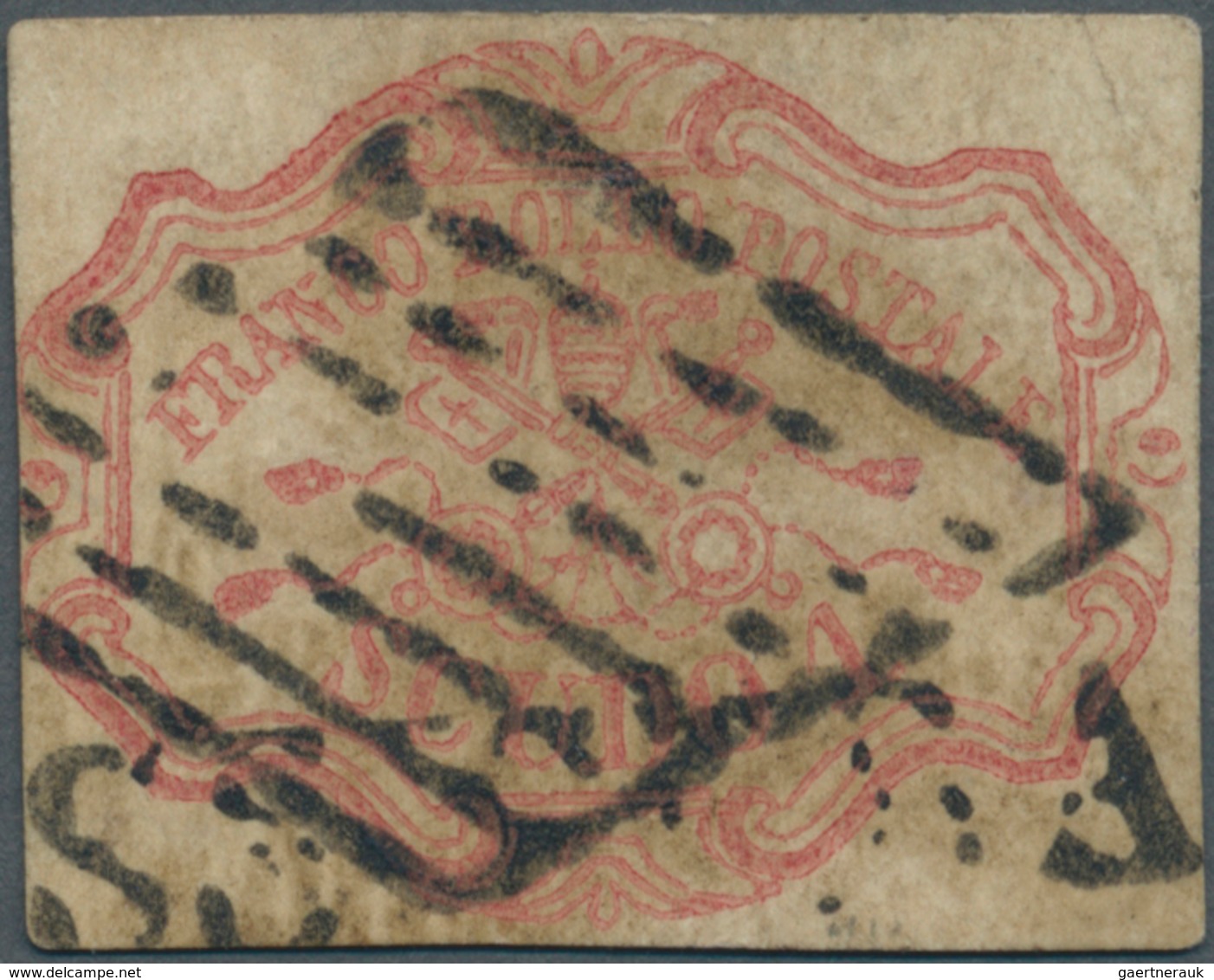 Italien - Altitalienische Staaten: Kirchenstaat: 1852, 1sc. Rose Carmine, Cut Into At Left Otherwise - Papal States