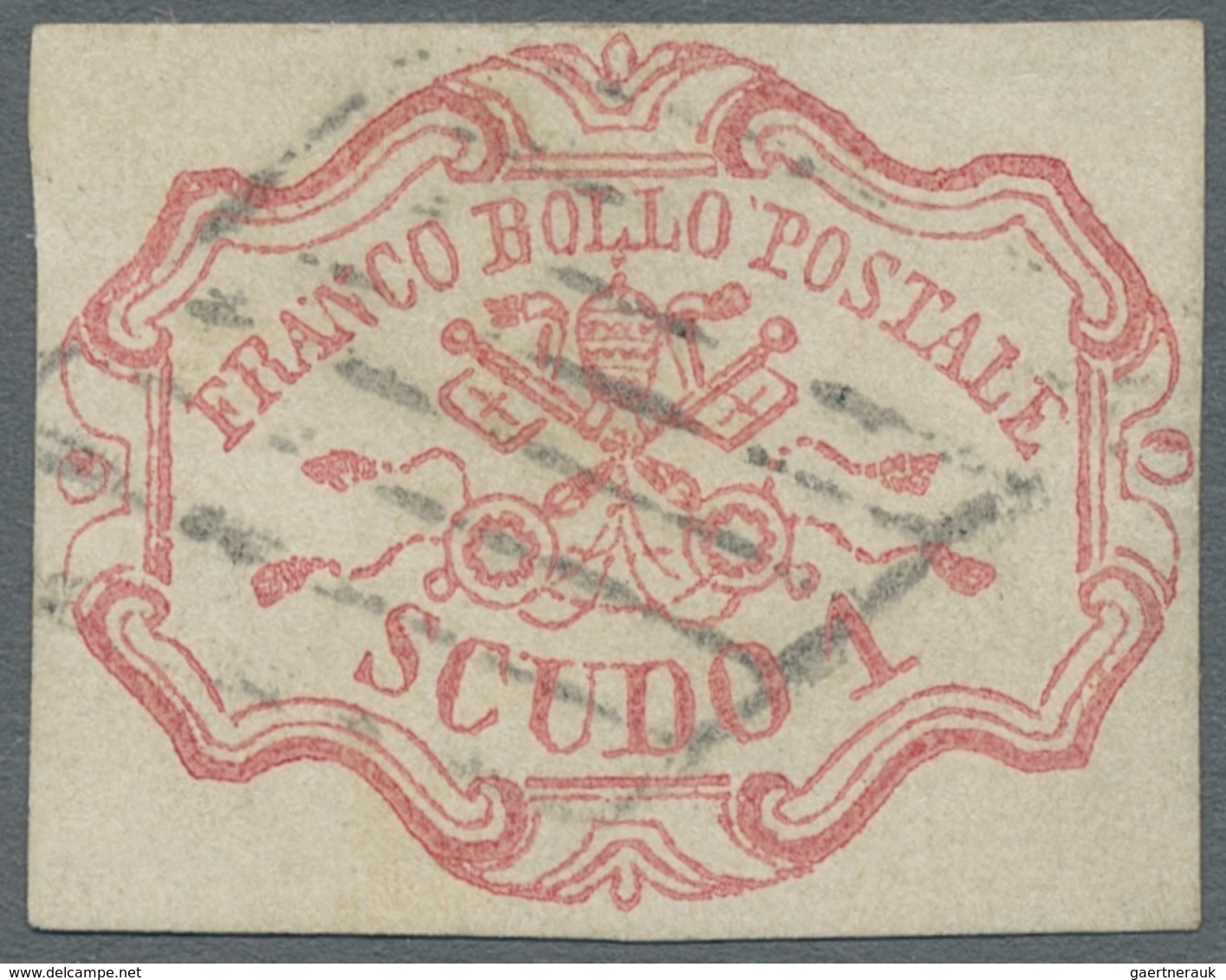 Italien - Altitalienische Staaten: Kirchenstaat: 1852, "1 Sc. Carmine Pink", Colour-fresh Value With - Papal States