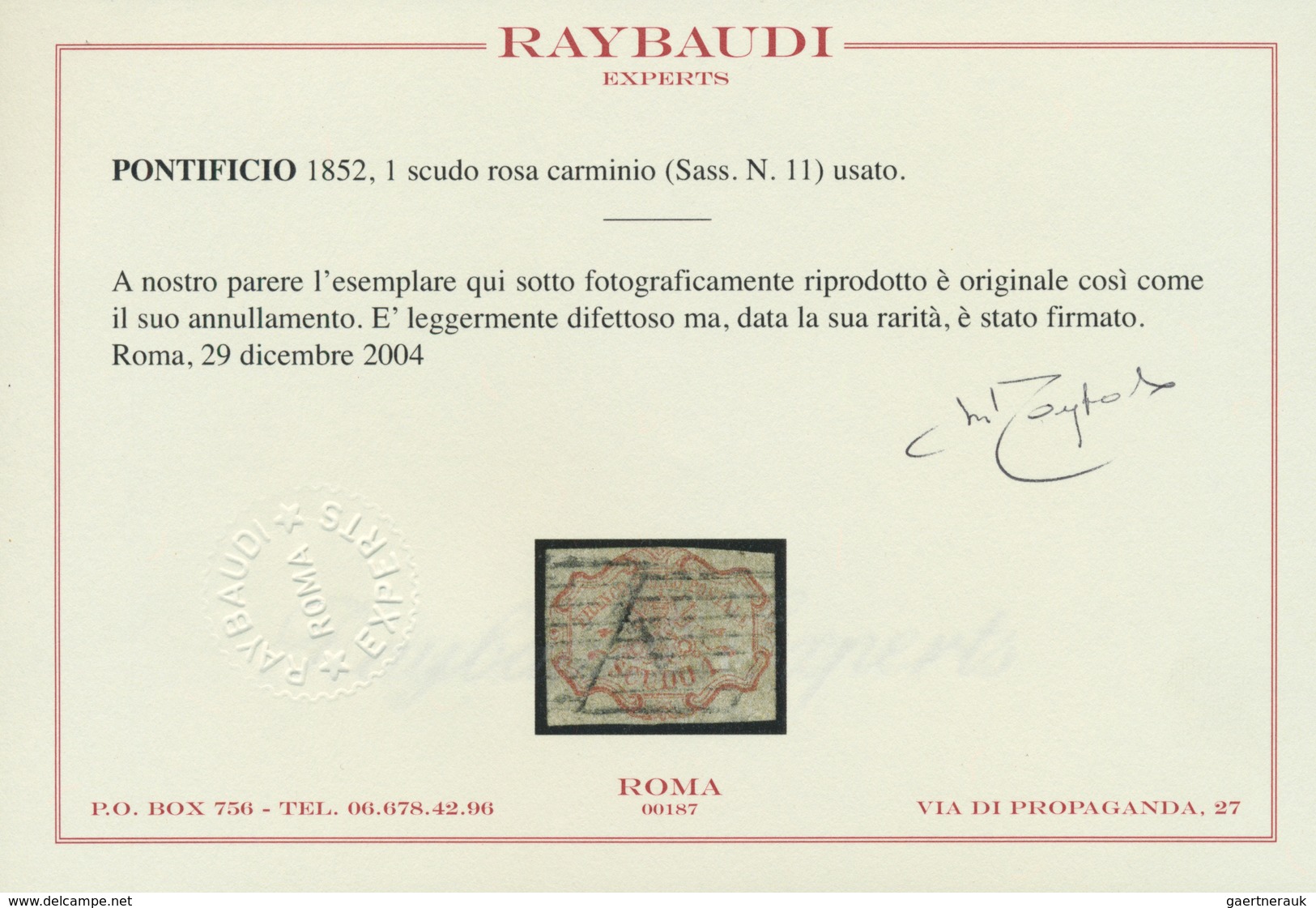 Italien - Altitalienische Staaten: Kirchenstaat: 1852, 1sc. Rose Carmine, Cut Into To Close Margins, - Papal States