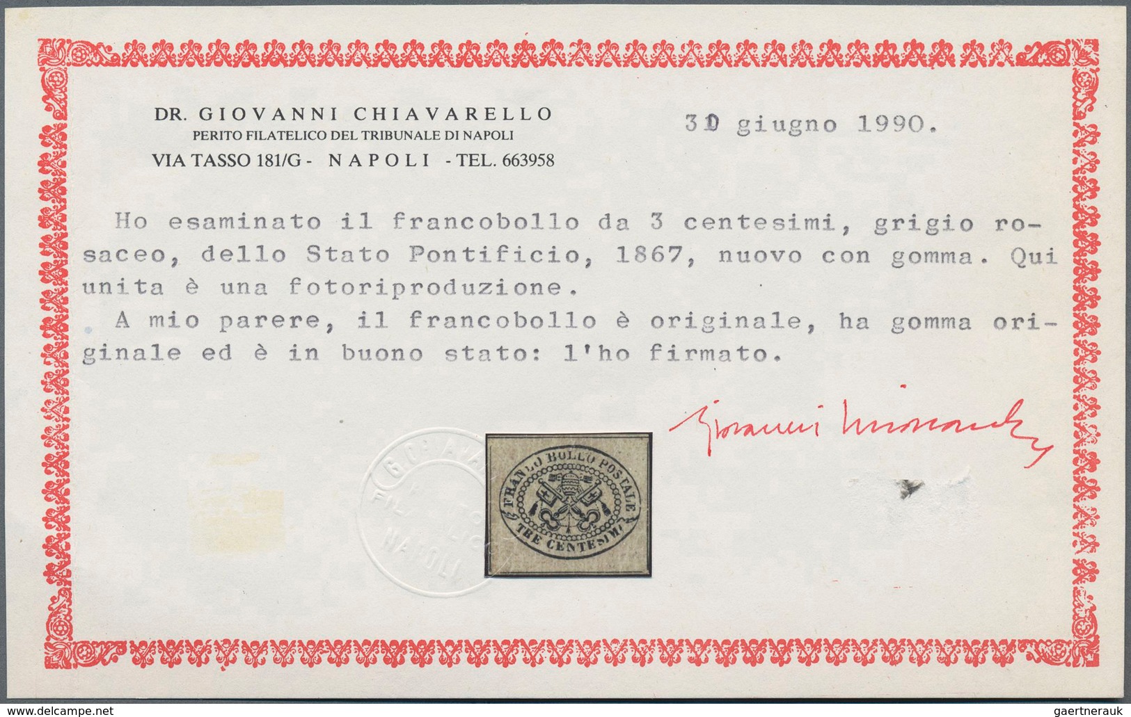 Italien - Altitalienische Staaten: Kirchenstaat: 1867, 3c. Black On Reddish Grey, Fresh Colour And G - Papal States