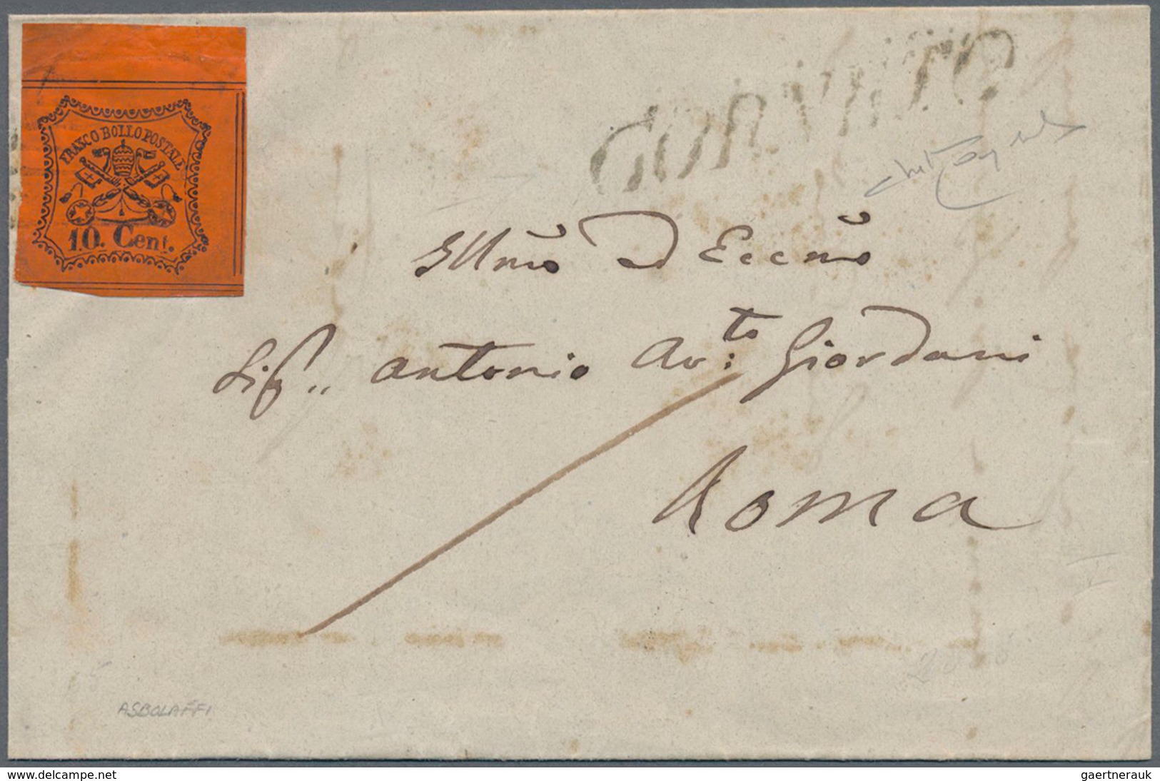 Italien - Altitalienische Staaten: Kirchenstaat: 1867, 10 Cent. Orange-vermilion With 6 Mm Top Margi - Papal States