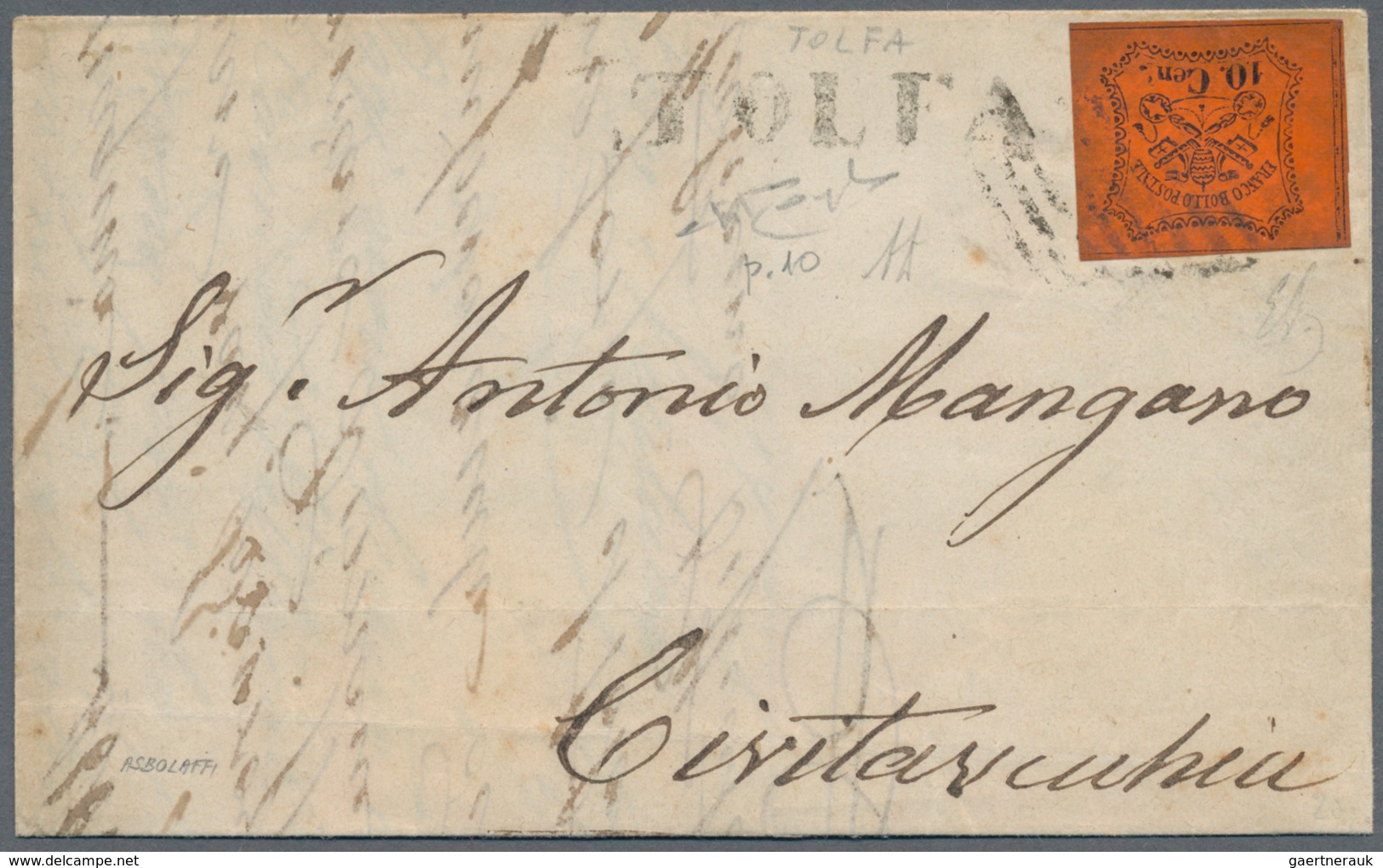 Italien - Altitalienische Staaten: Kirchenstaat: 859, 10 C Black And Red On Folded Letter Tied By Rh - Papal States