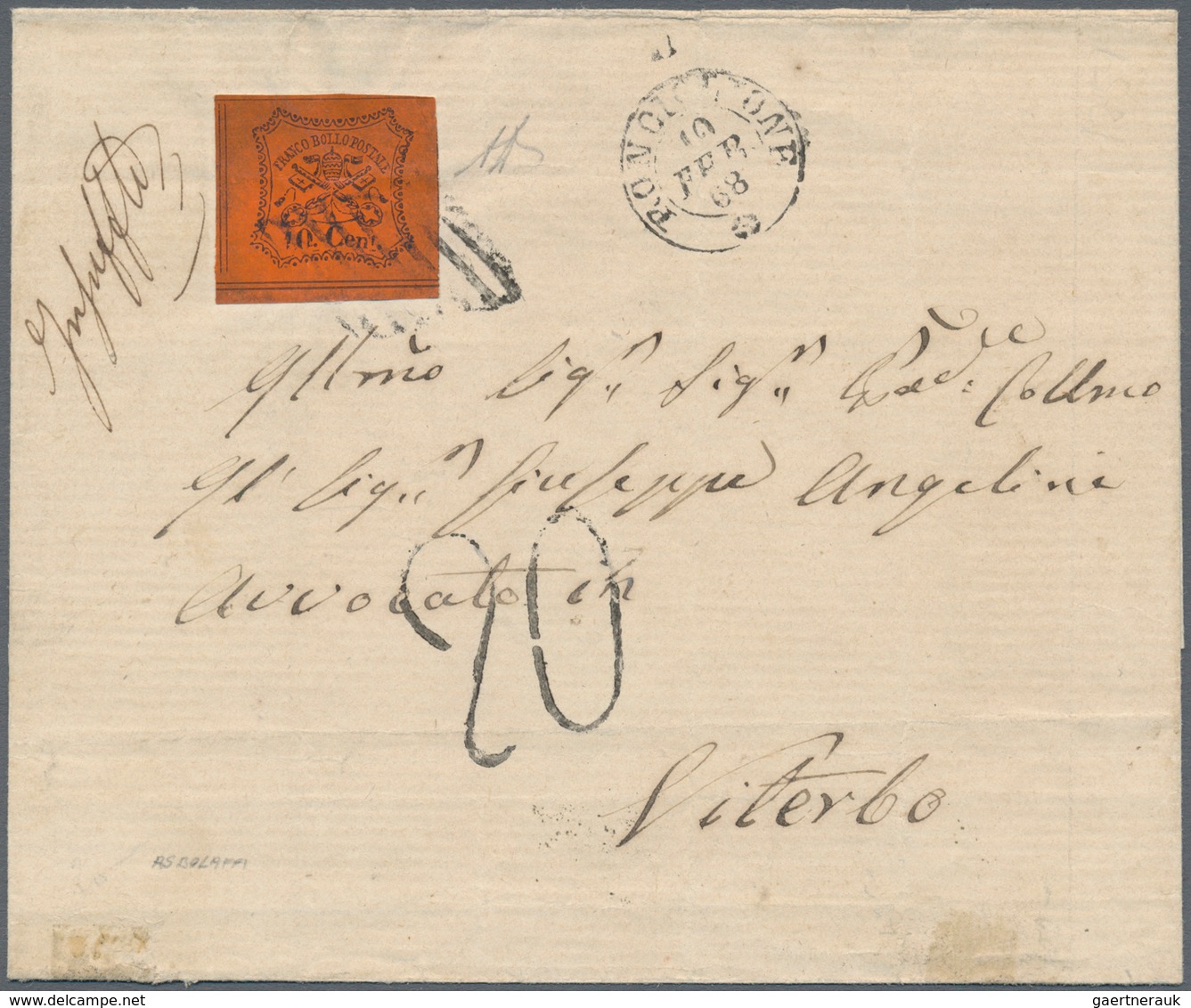 Italien - Altitalienische Staaten: Kirchenstaat: 1868: CARBOGNANO, Very Rare Linear Post Mark In Str - Papal States