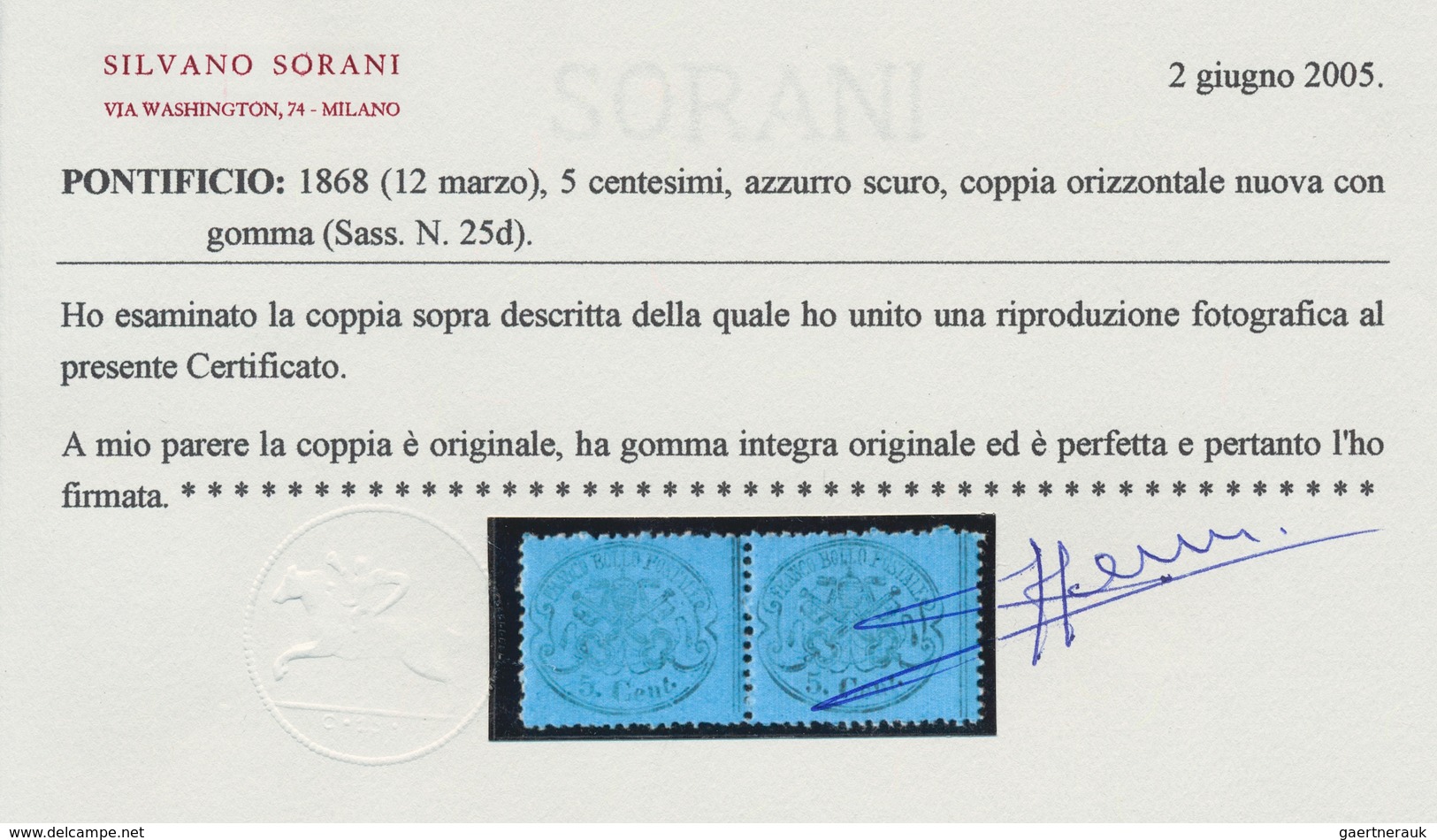 Italien - Altitalienische Staaten: Kirchenstaat: 1868, 5 Cent. Azzurro Scuro, 5c. Greenish Blue Unmo - Papal States