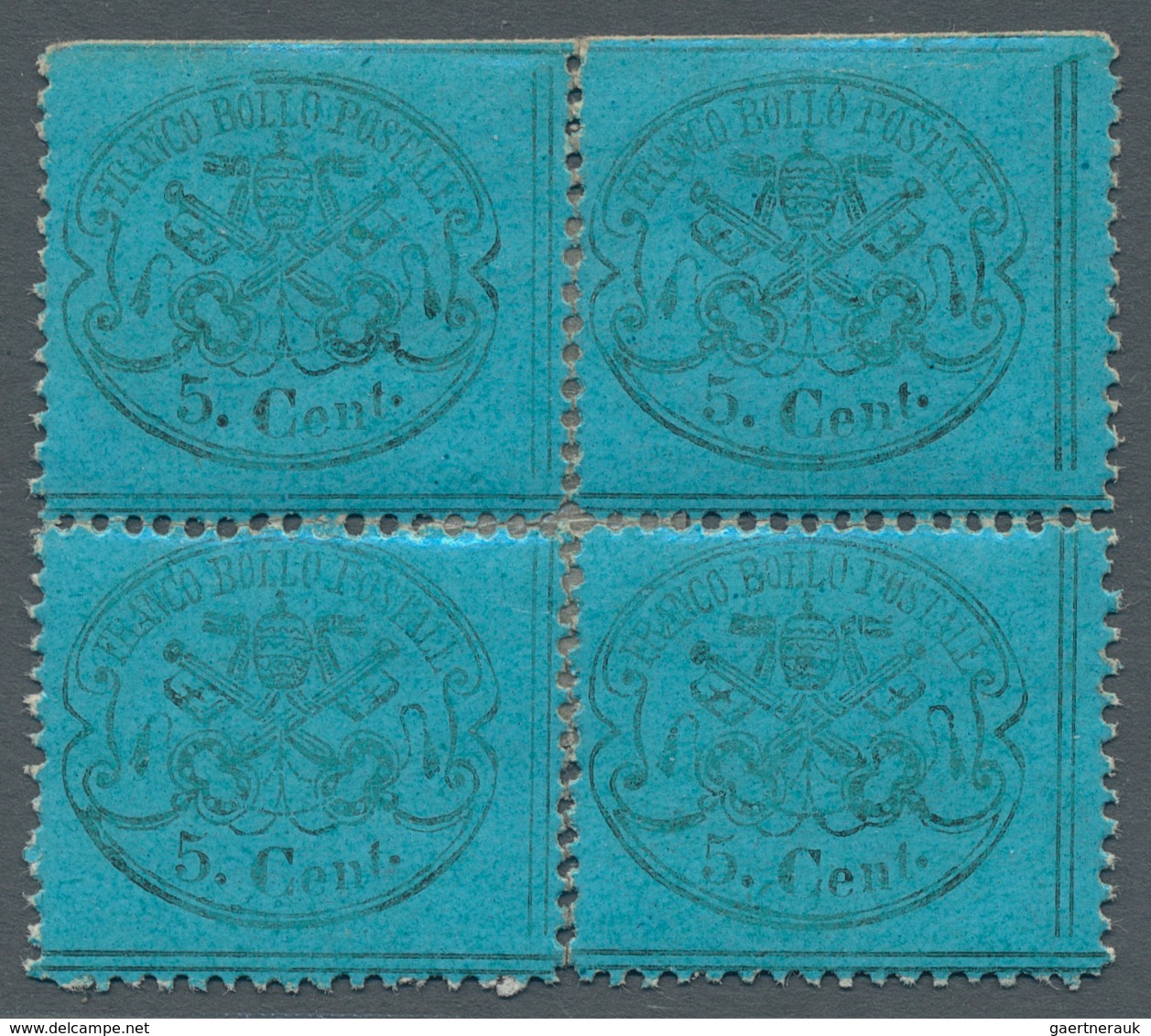 Italien - Altitalienische Staaten: Kirchenstaat: 1868, 5 Cent. Azzurro Scuro, 5c. Dark Greenish Blue - Papal States