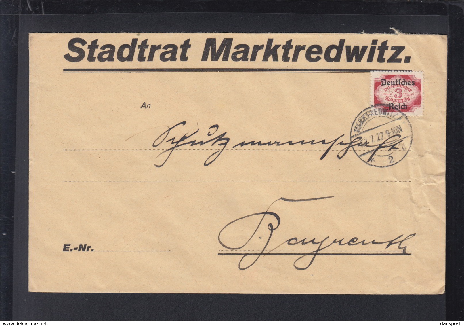 Dt. Reich Brief 1922 Stadtrat Marktredwitz - Dienstmarken