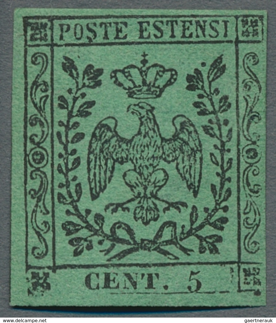 Italien - Altitalienische Staaten: Modena: 1852, "5 C. Black On Green Without Dot", Very Color-fresh - Modena