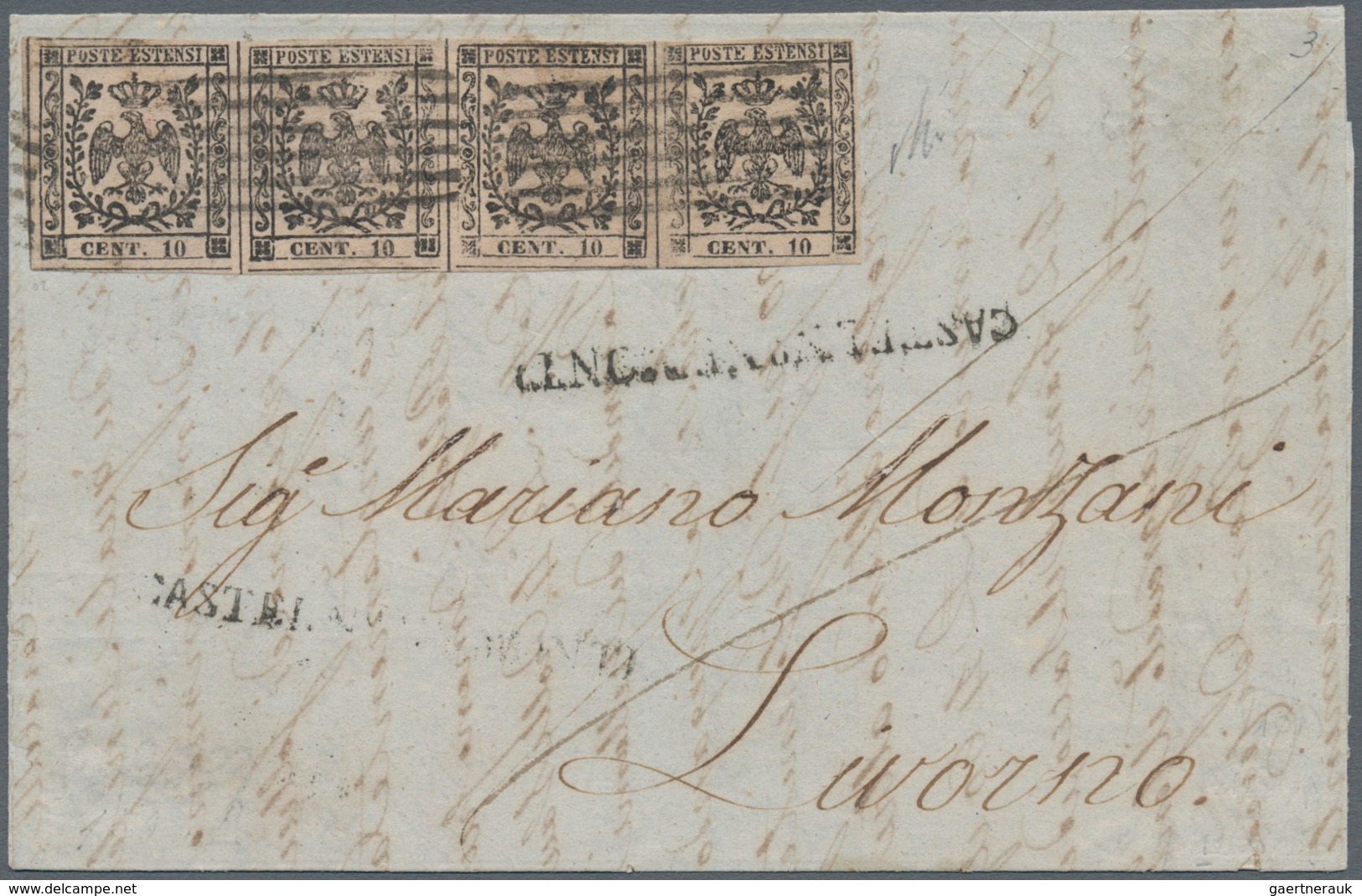 Italien - Altitalienische Staaten: Modena: 1852, 10 Cent Black On Rose Paper, Without The Point Afte - Modena